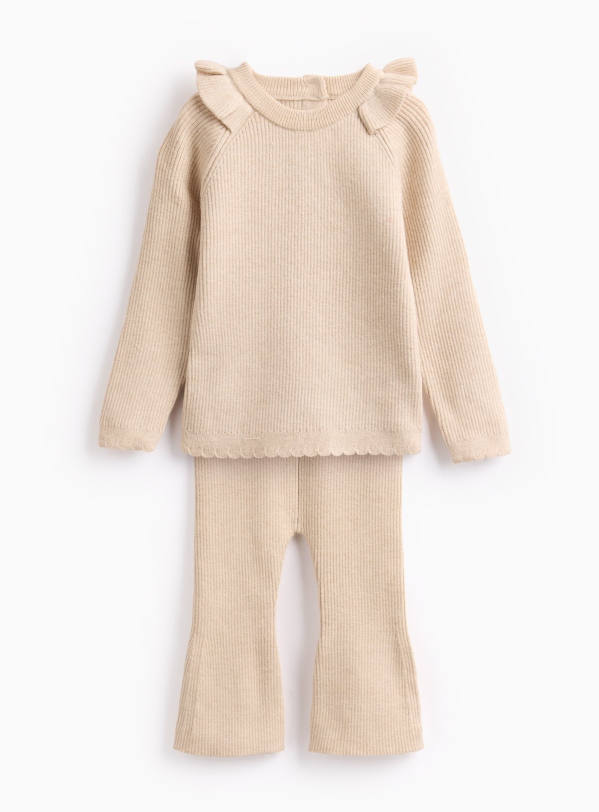 Oatmeal Frill Shoulder Knitted Set