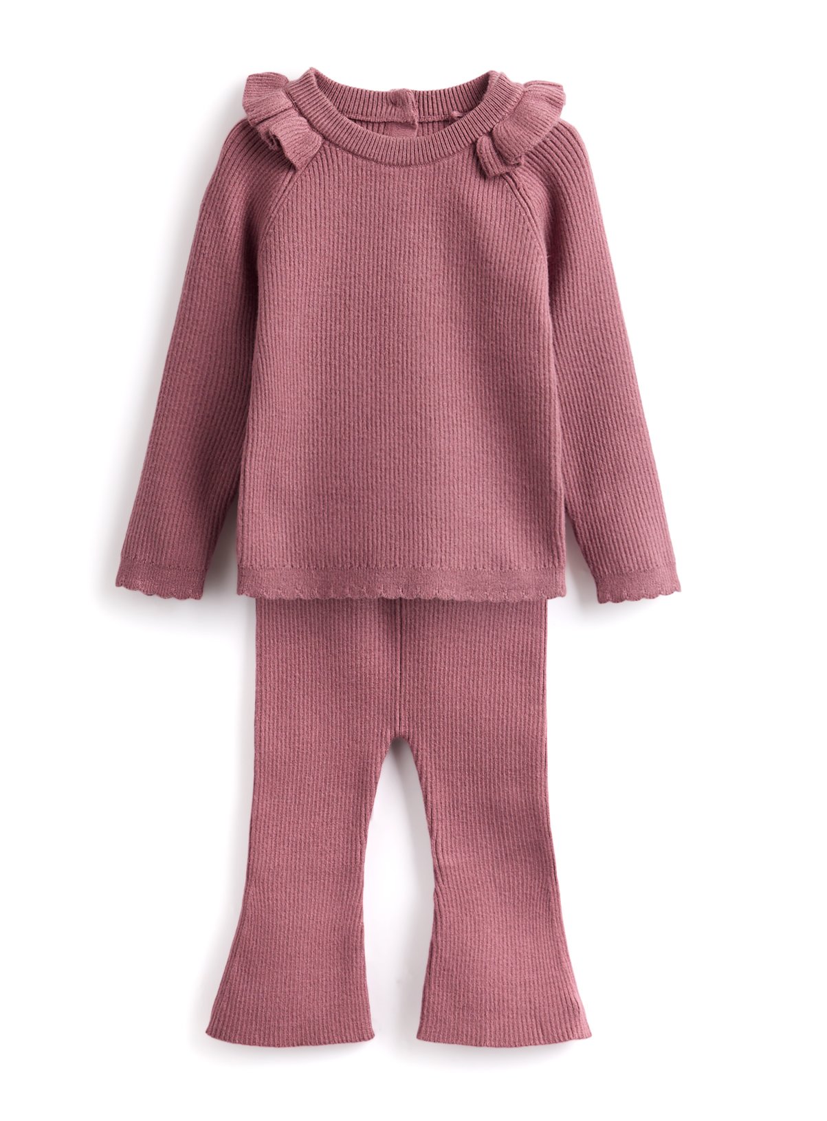 Mauve Frill Shoulder Jumper & Flared Leggings Set
