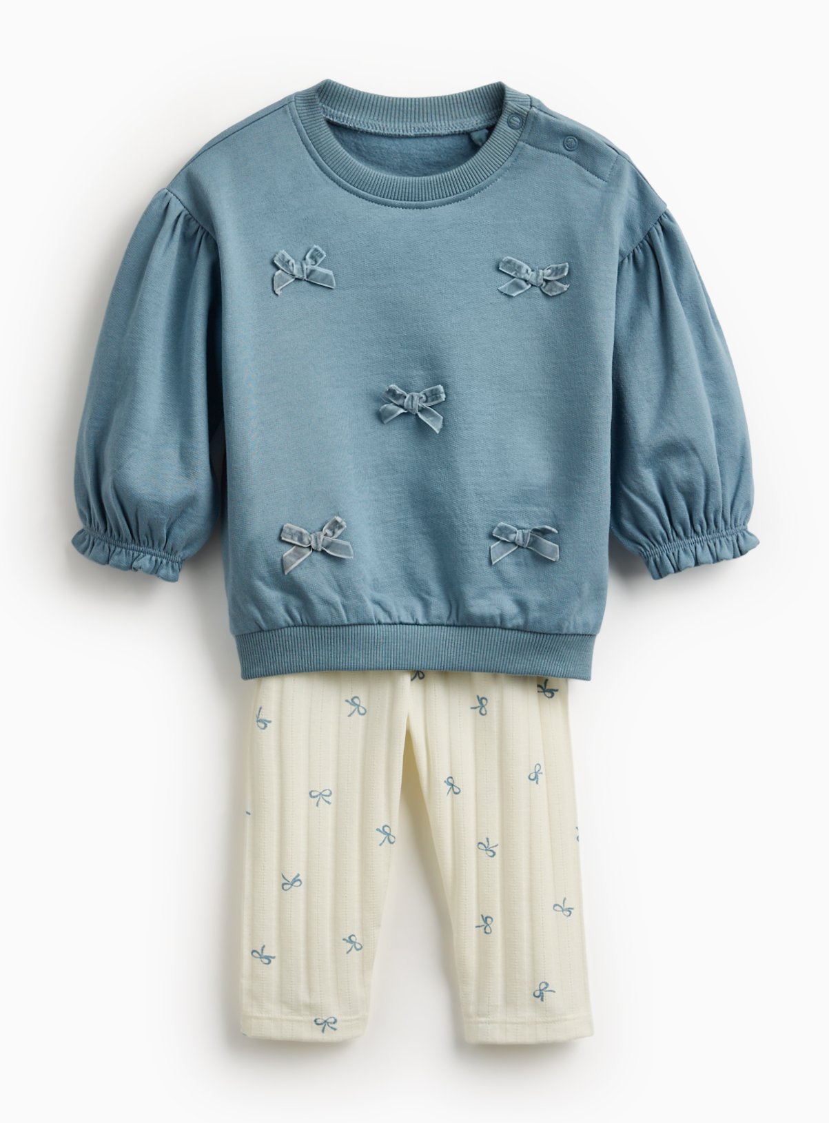 Blue Bow Embroidered Sweatshirt & Printed Leggings