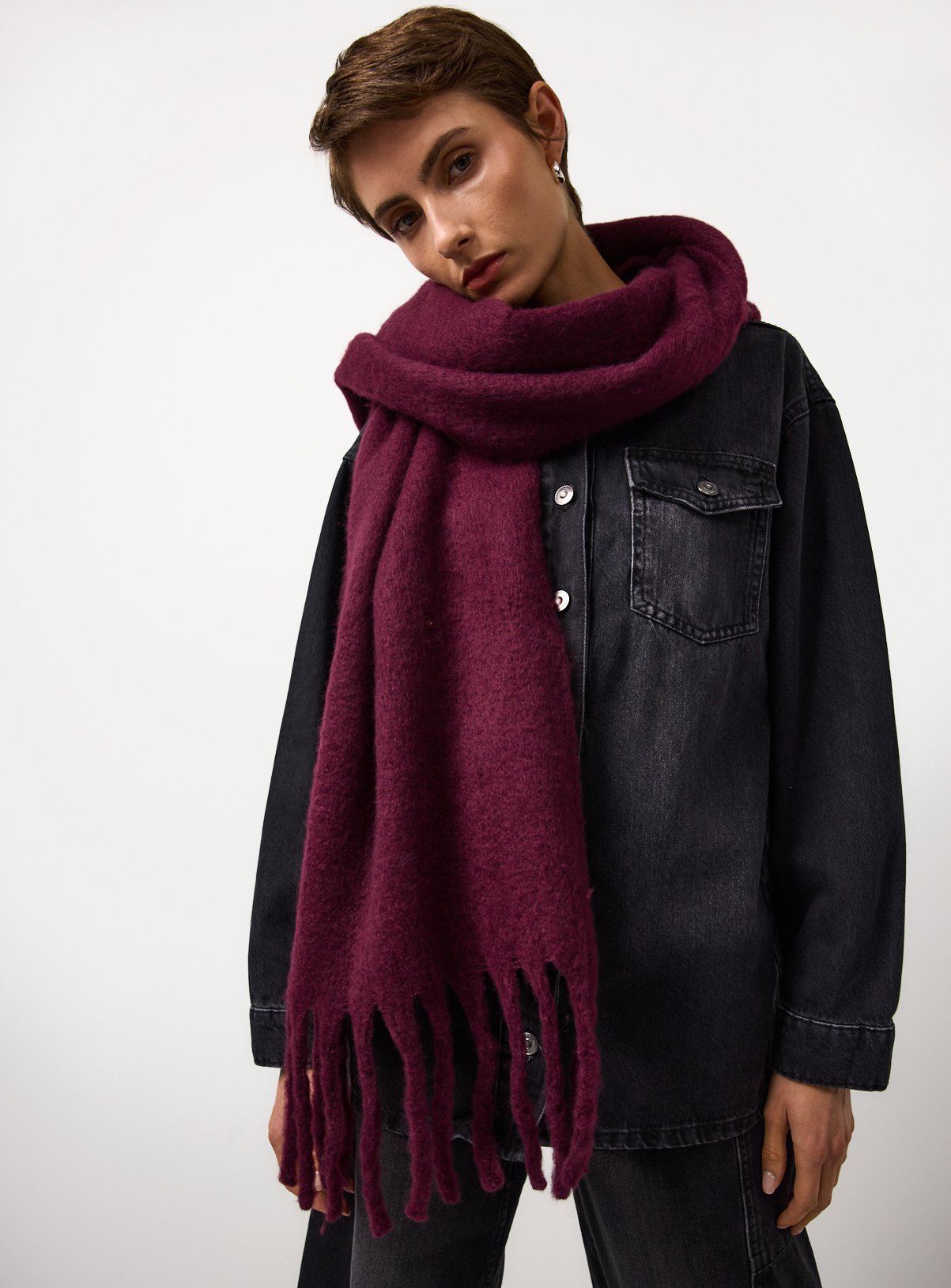 Burgundy Heavyweight Knitted Scarf One Size