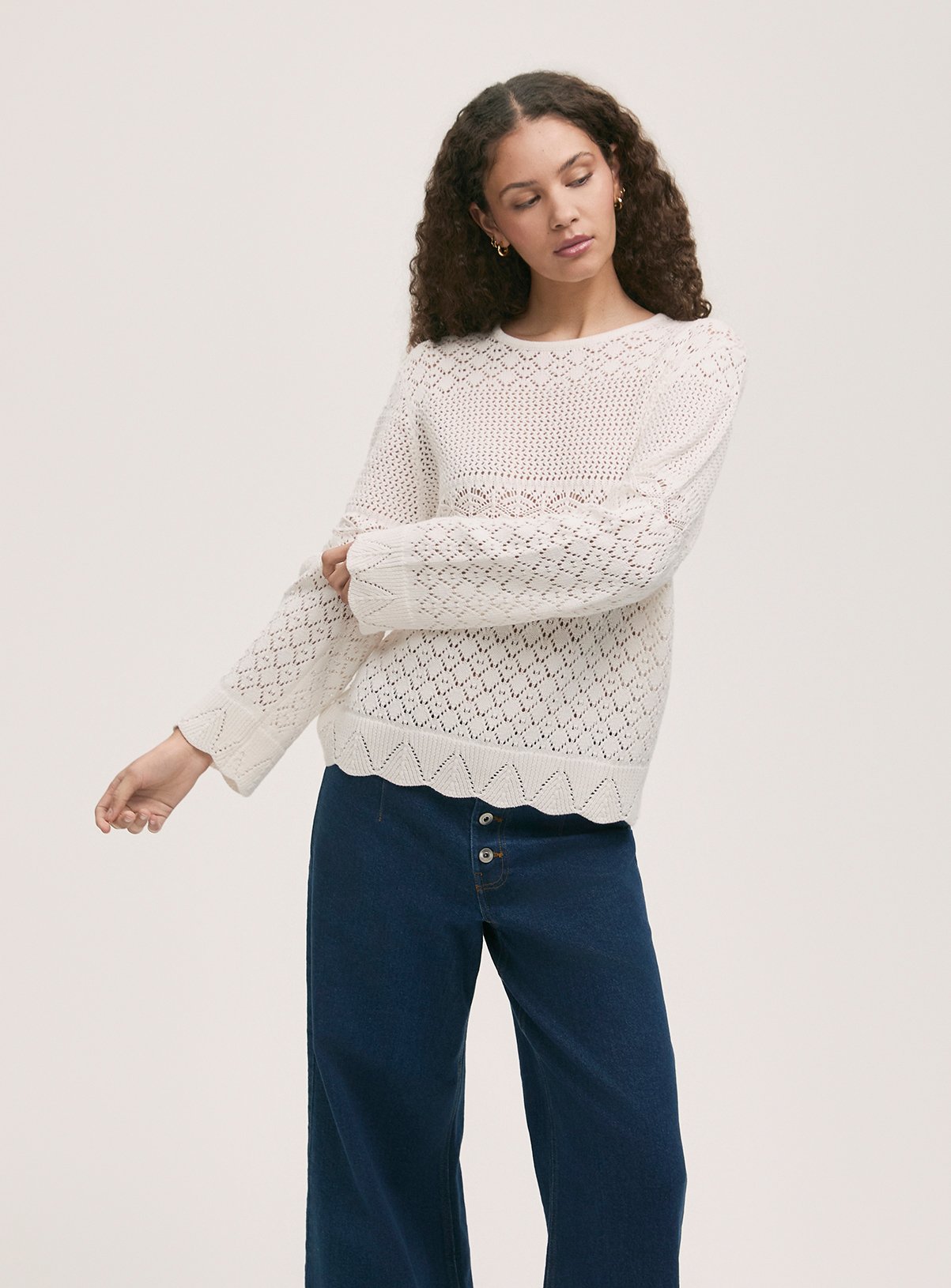 FINERY Audrenia Crochet Jumper Ivory