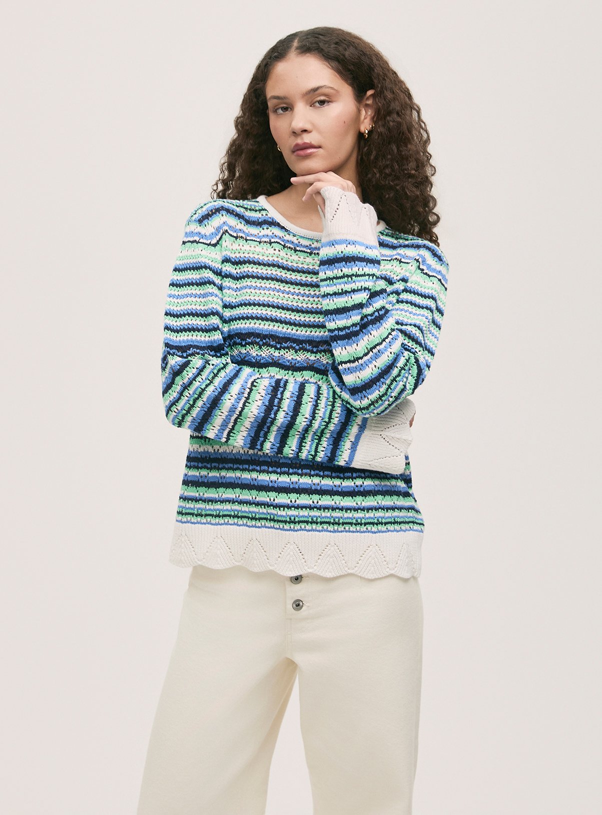 FINERY Audrenia Crochet Jumper Blue Stripe 