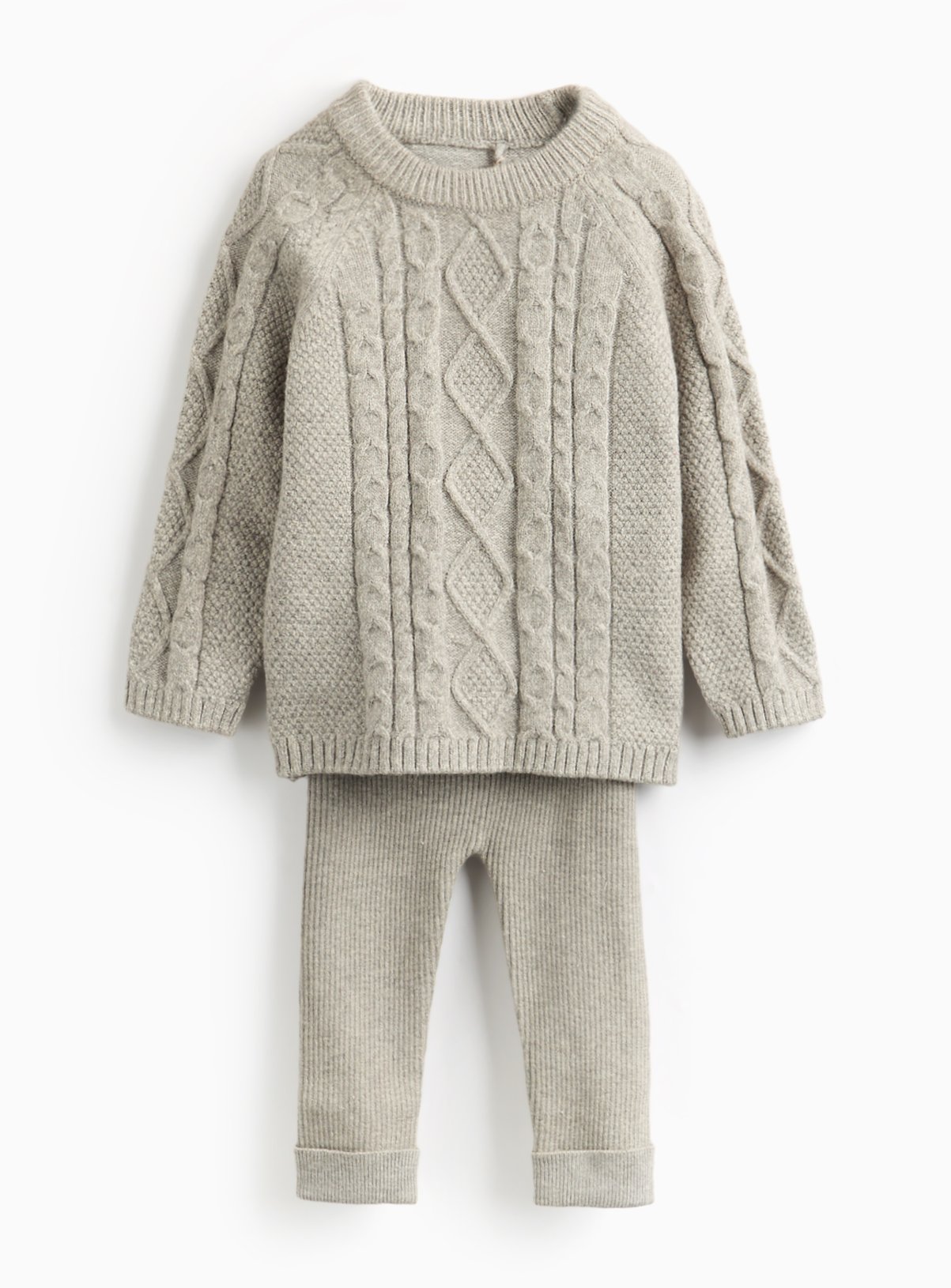 Buy Grey Cable Knitted Jumper Ribbed Leggings Set 12-18 months