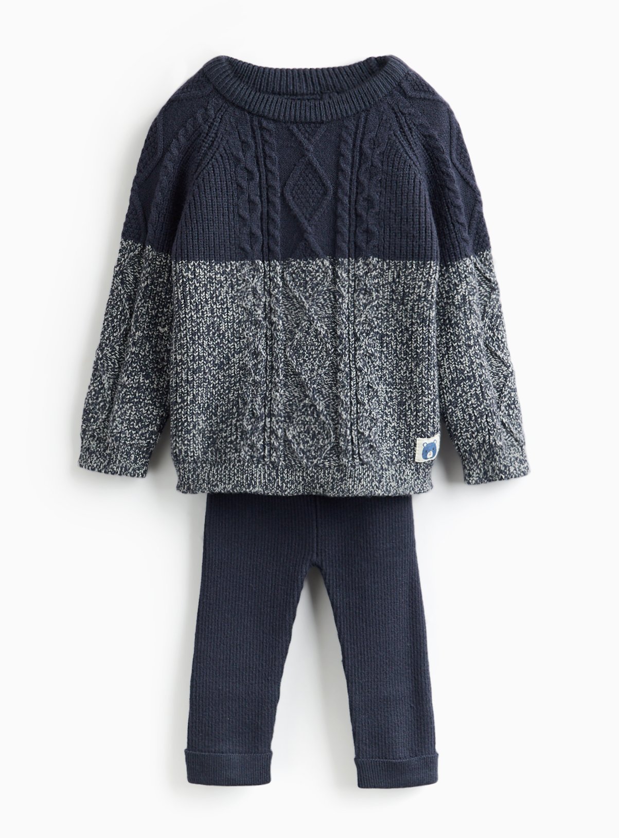 Navy Colour Block Cable Knitted Jumper & Leggings Set 