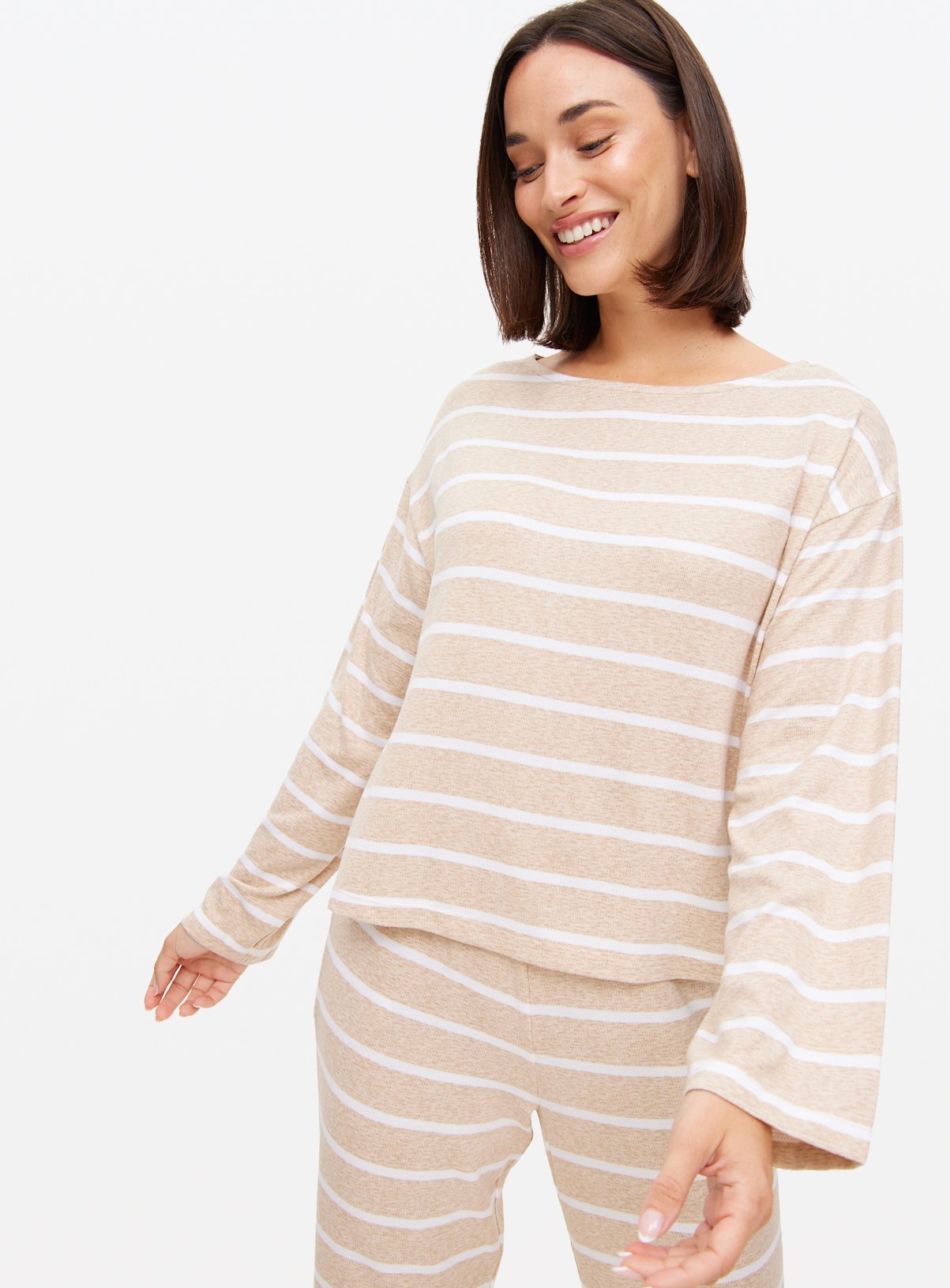 Oatmeal Striped Soft Touch Co-ord Pyjama Top