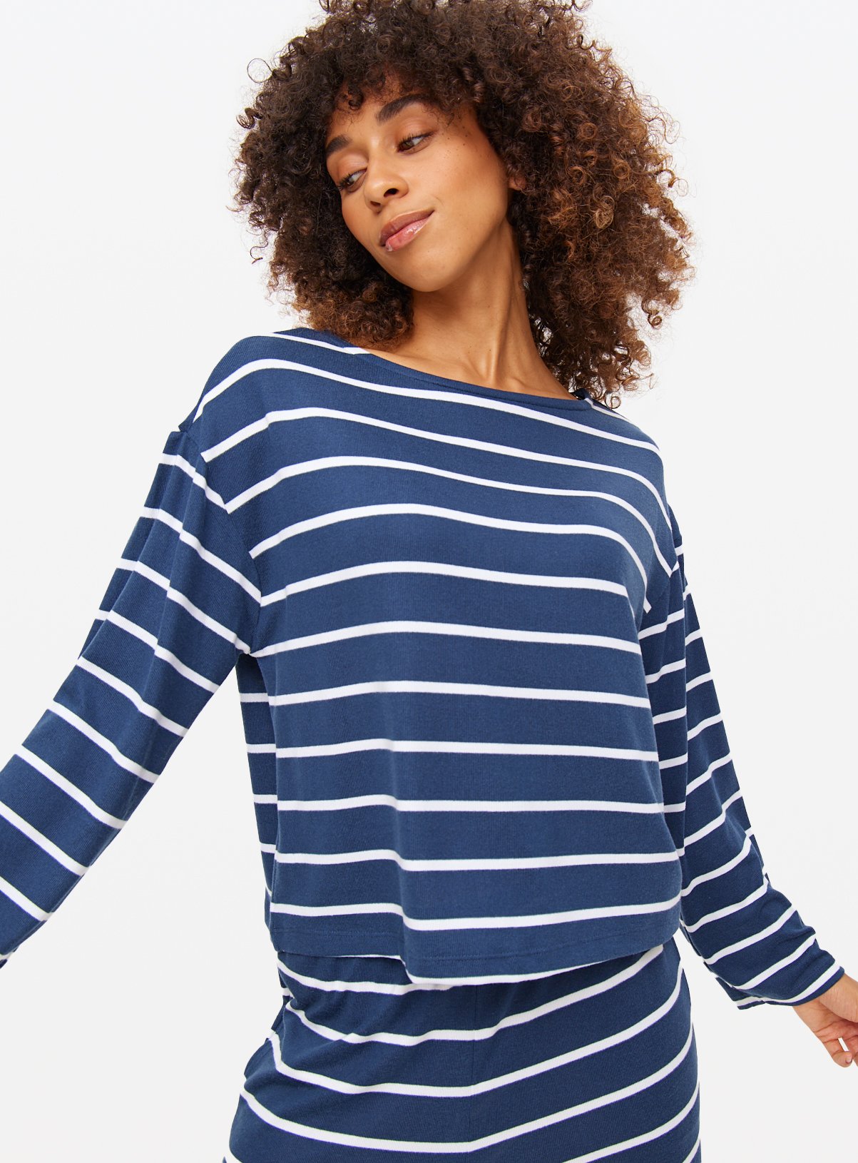 Navy Striped Soft Touch Co-ord Pyjama Top