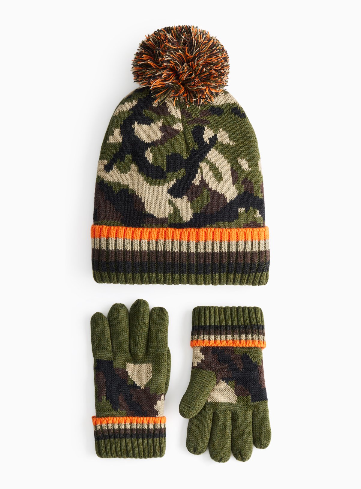 Camo Knitted Hat & Gloves Set 