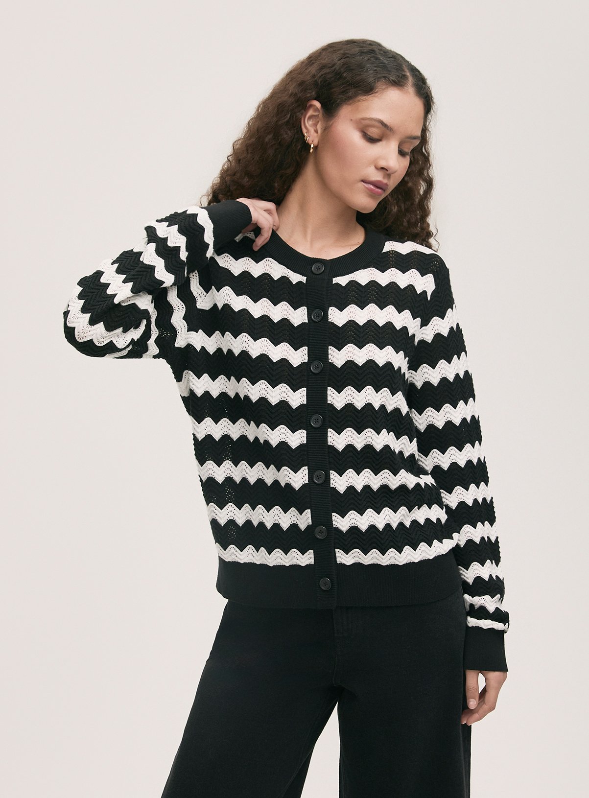 FINERY Velma Crochet Cardi Black Stripe 