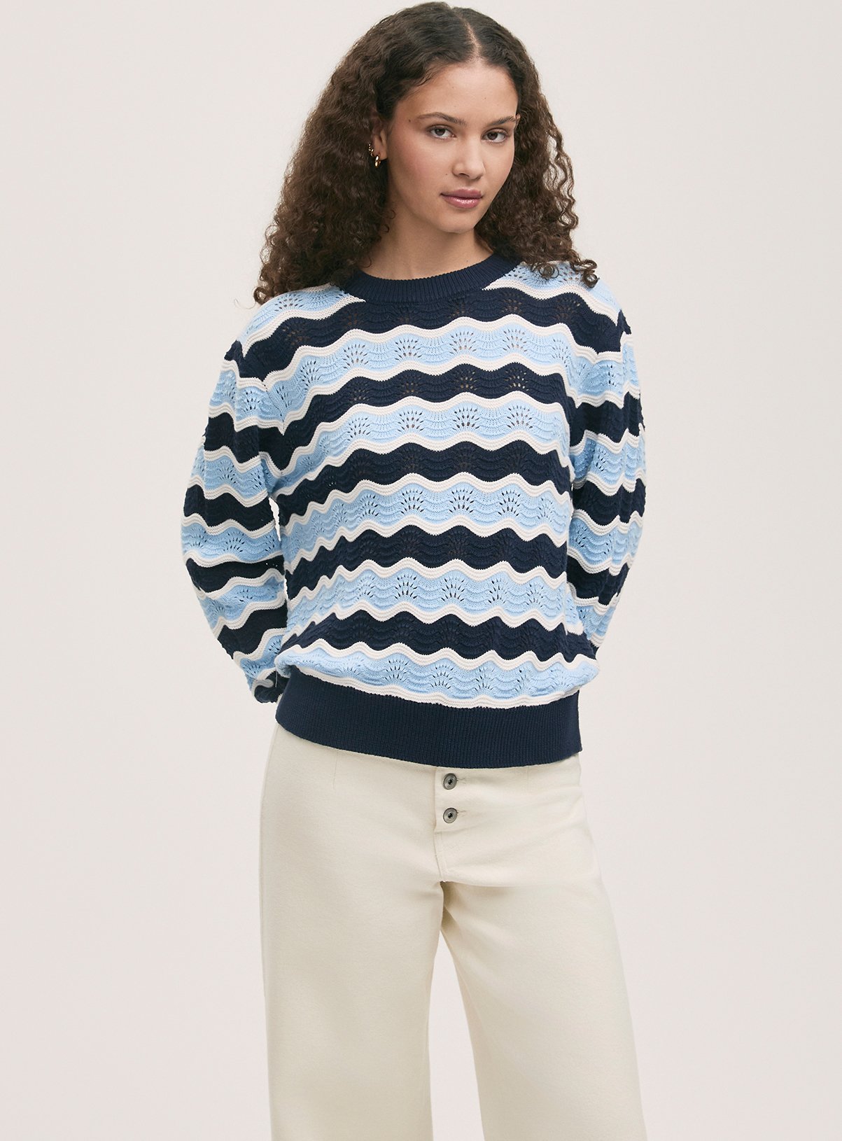 FINERY Antonia Crochet Jumper Blue Stripe 