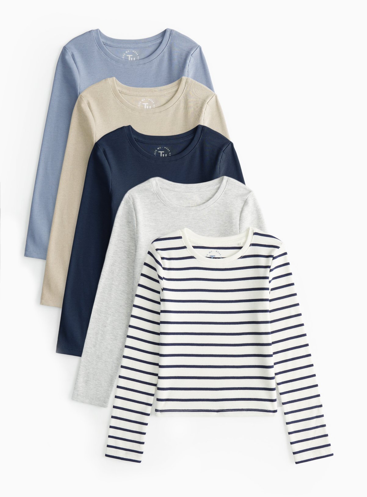 Plain And Striped Long Sleeve T-Shirts 5 Pack 11 years