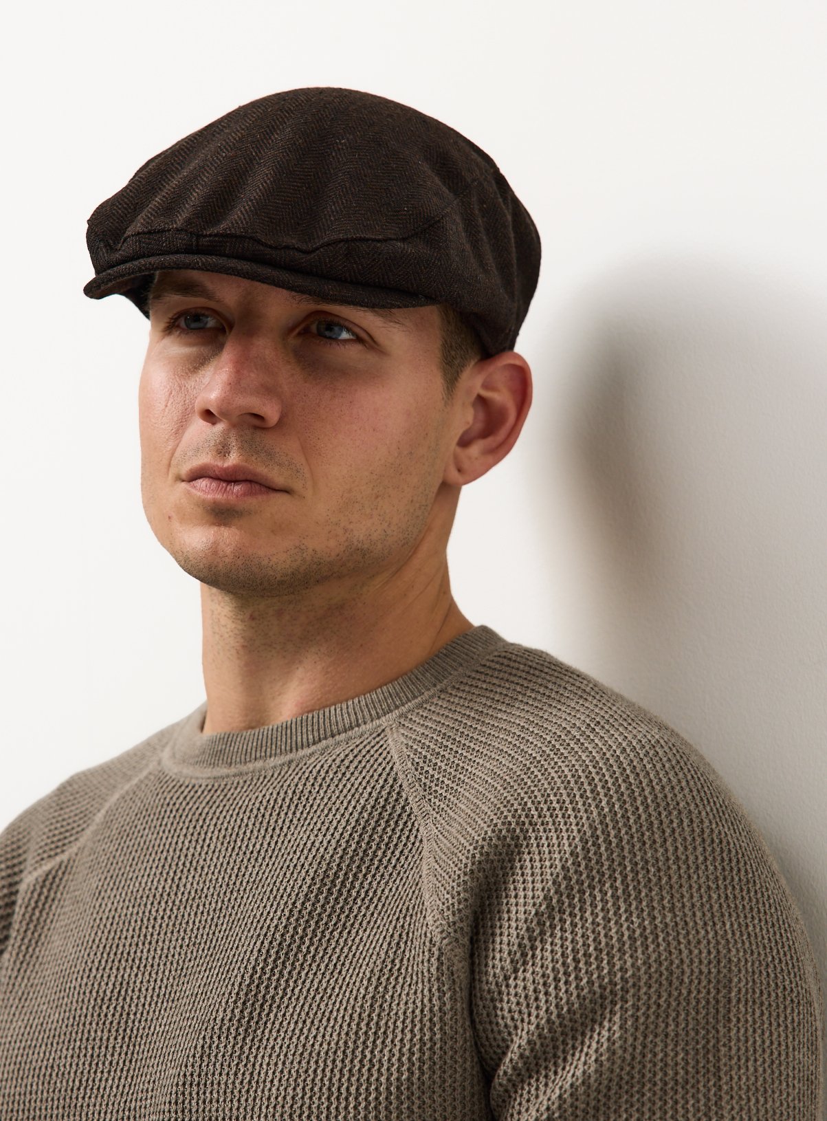 Brown Herringbone Flat Cap 
