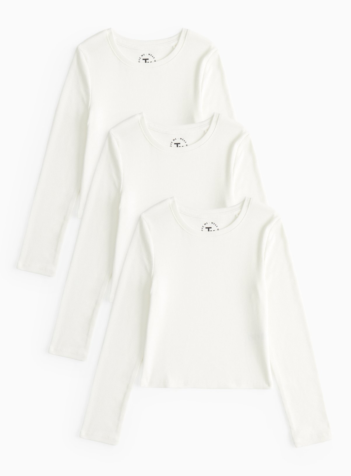 White Ribbed Long Sleeve Slim Fit Tops 3 Pack 14 years