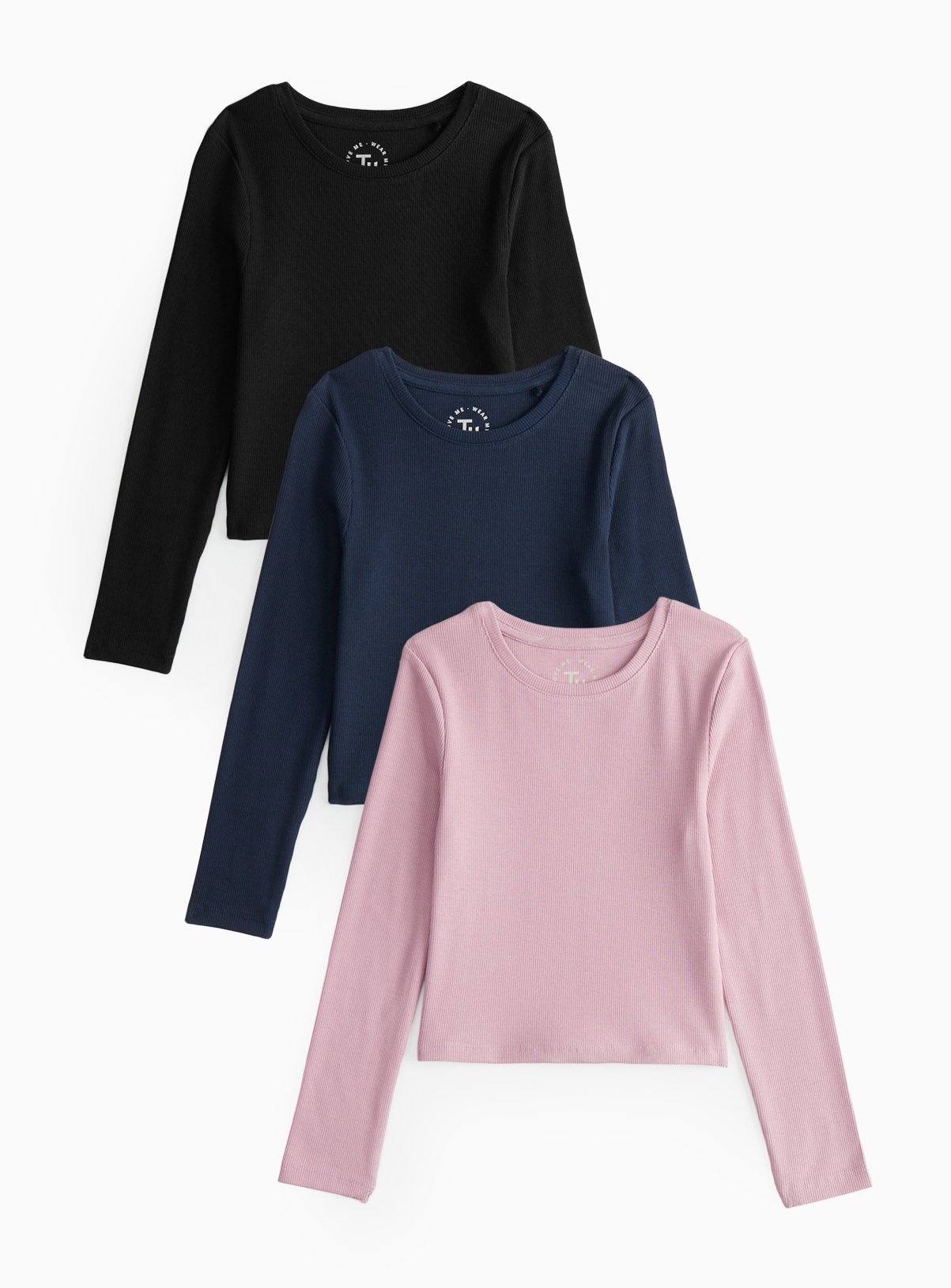 Ribbed Long Sleeve Slim Fit Tops 3 Pack 14 years