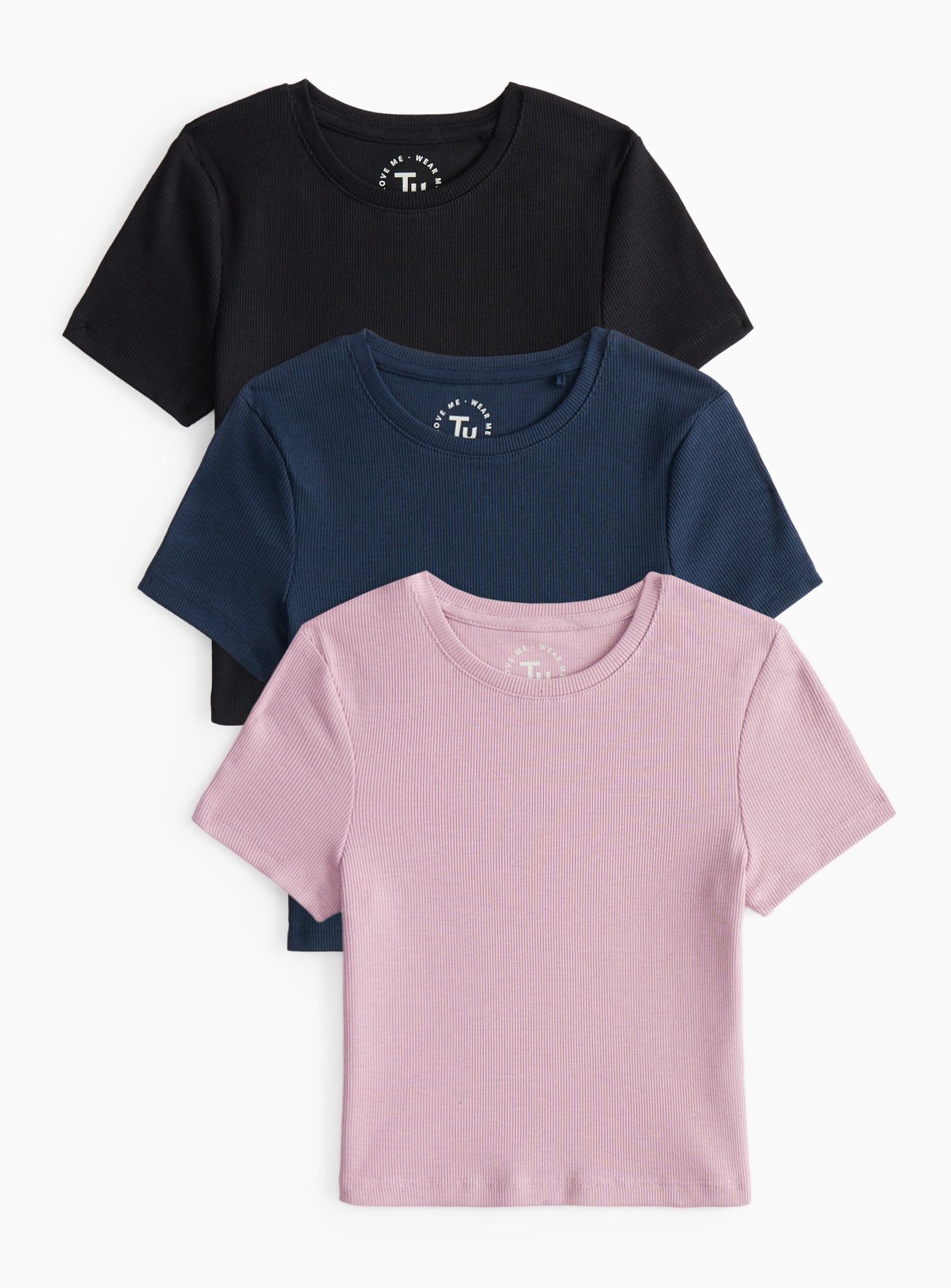 Ribbed Slim Fit T-Shirts 3 Pack 14 years