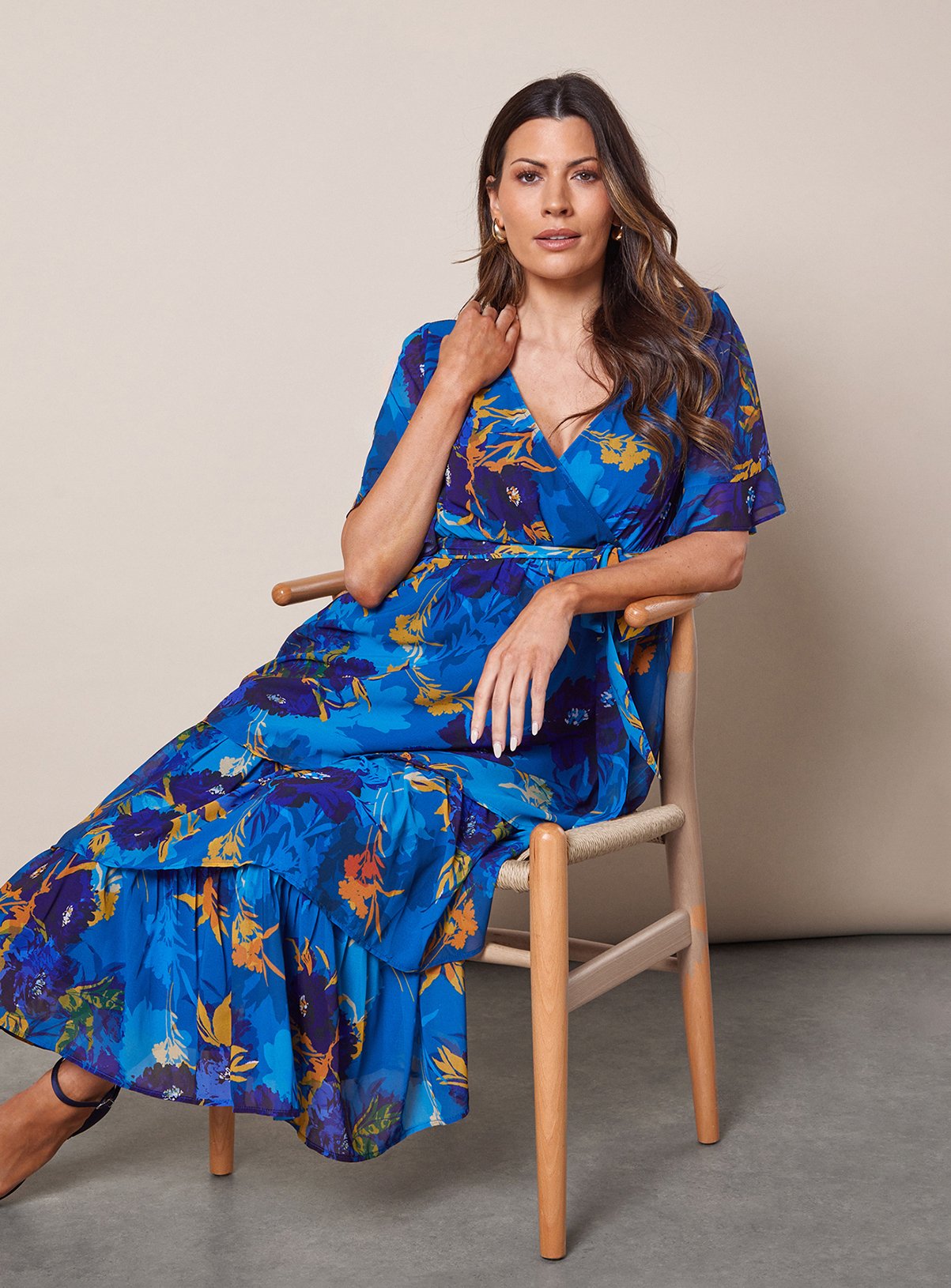 WALLIS Floral Print Ruffle Midi Dress
