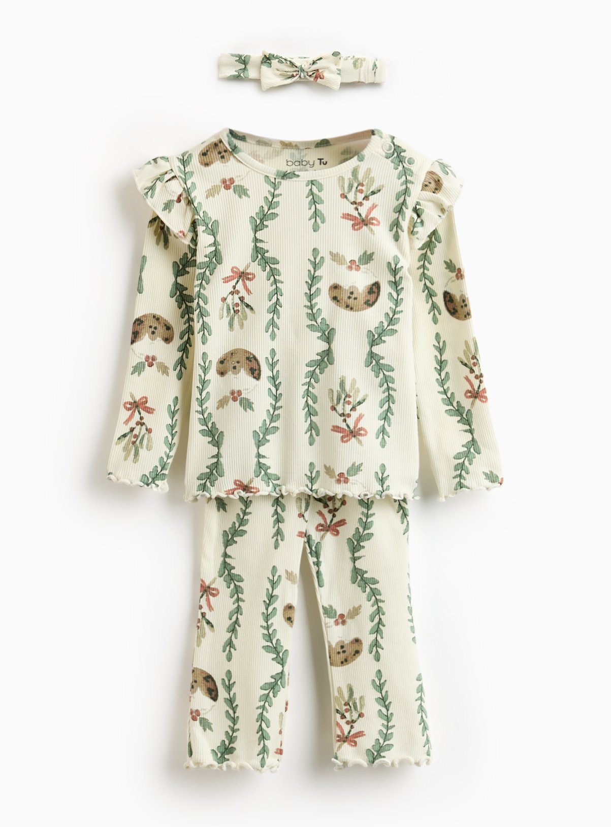 Cream Christmas Pudding Print 3 Piece Set 18-24 months