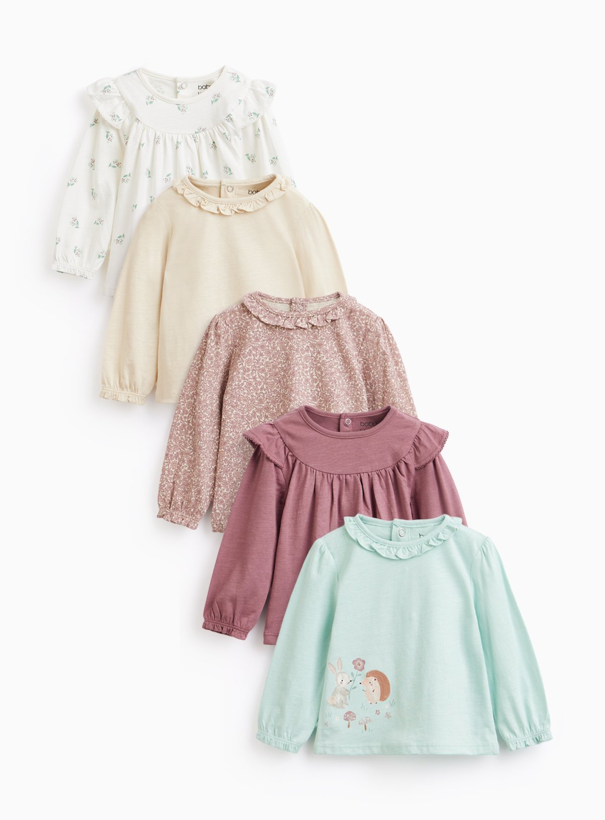 Woodland Printed Long Sleeve Tops 5 Pack 9-12 months