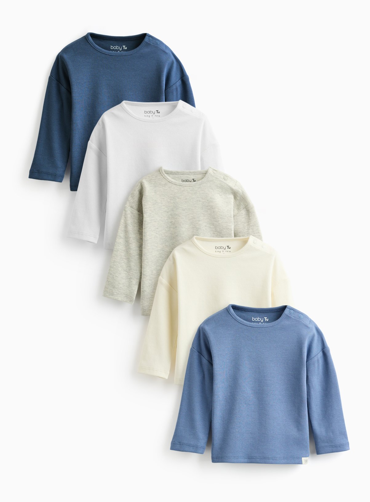 Blue Ribbed Long Sleeve Tops 5 Pack 