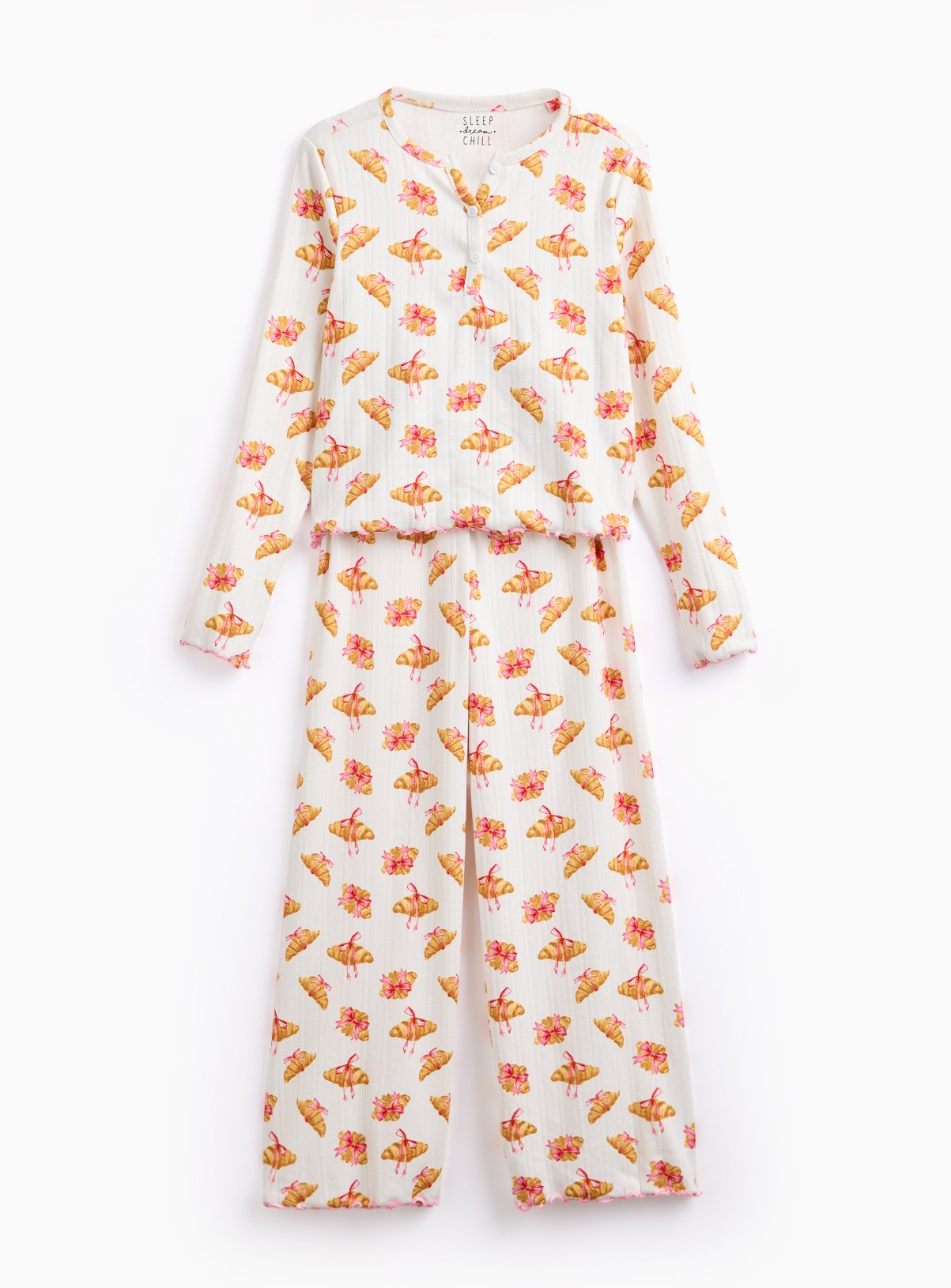 Cream Croissant Printed Pointelle Pyjamas 