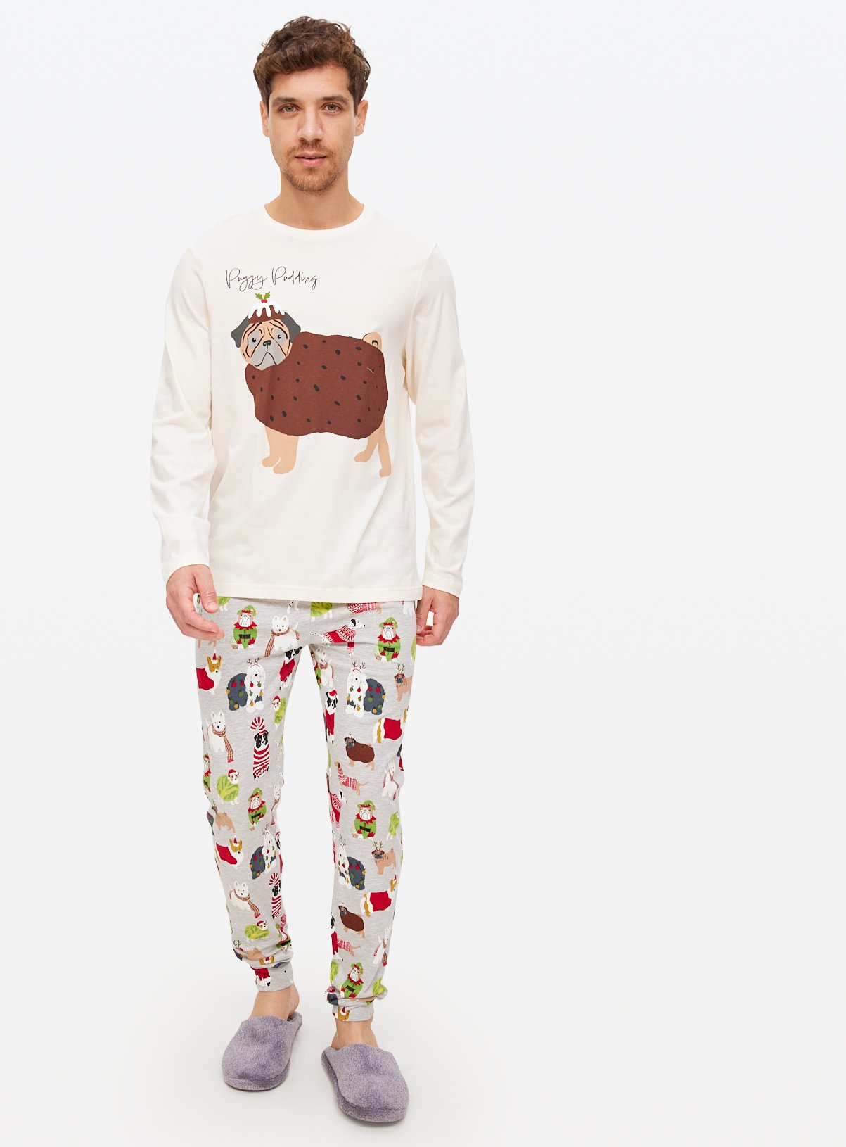 Matching Family Men's Christmas Puggy Pudding Jersey Pyjama's 