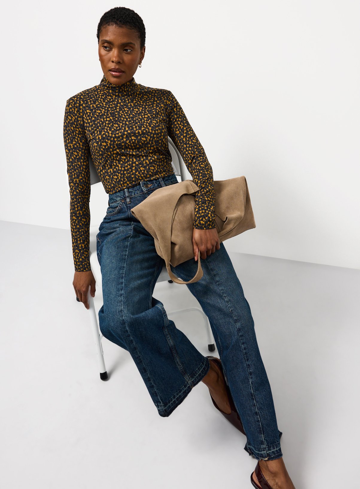 Dot Printed High Neck Modal Blend Top 14