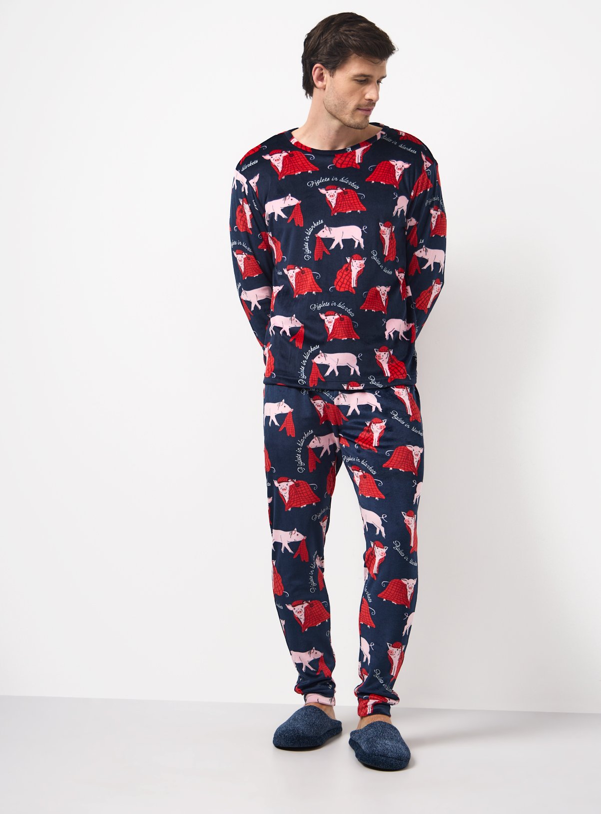 Matching Family Men's Christmas Piglets In Blankets Printed Slinky Pyjamas 