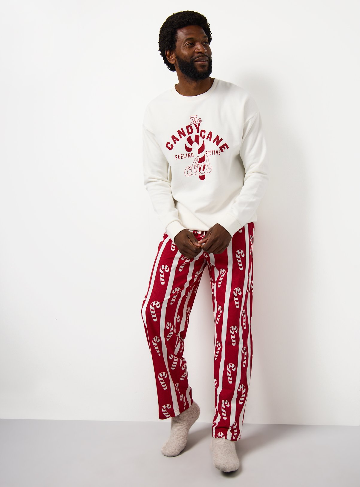 Matching Family Men's Christmas Candy Cane Printed Pyjamas S