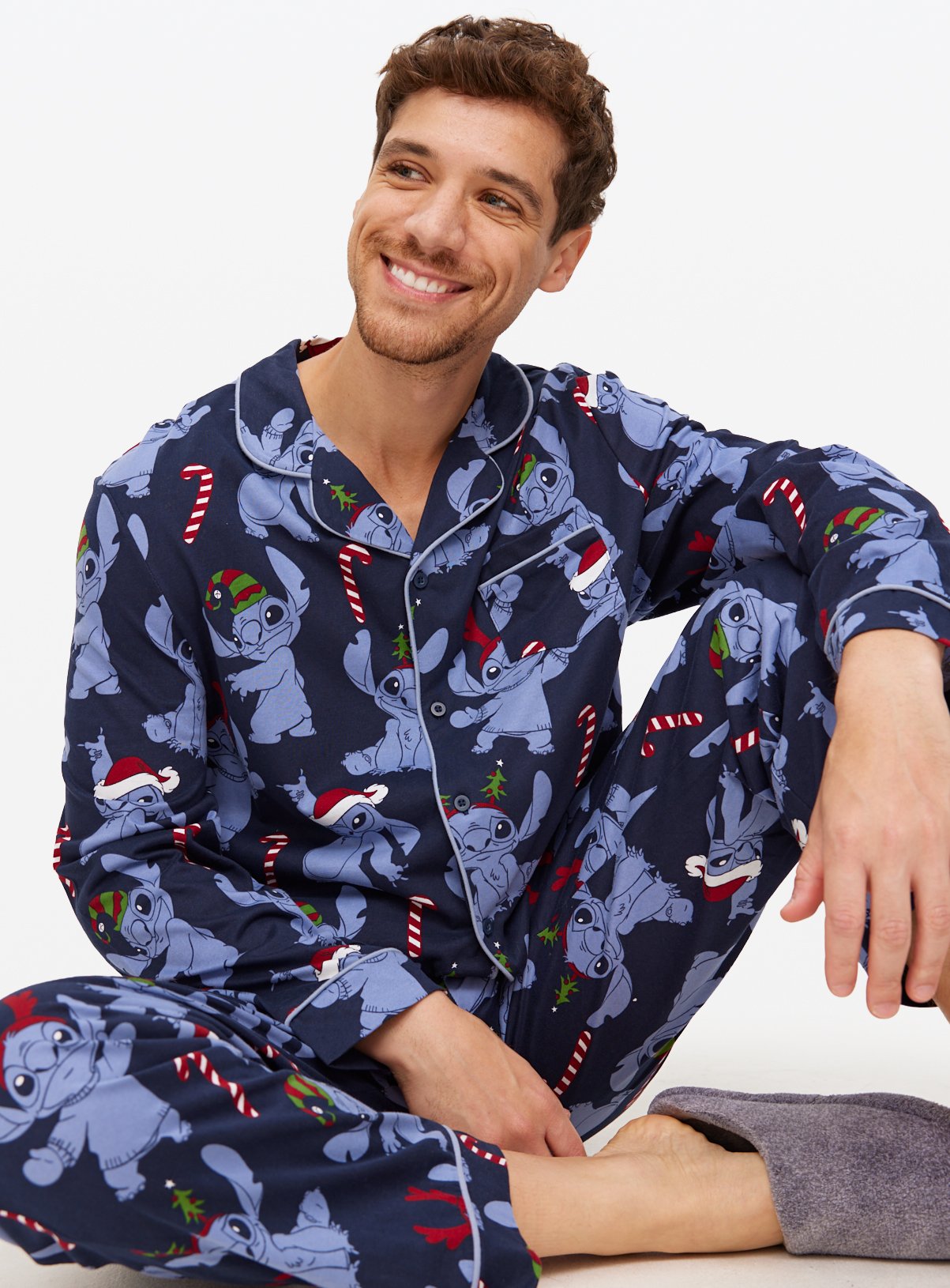 Matching Family Men's Christmas Disney Stitch NavyJersey Pyjamas