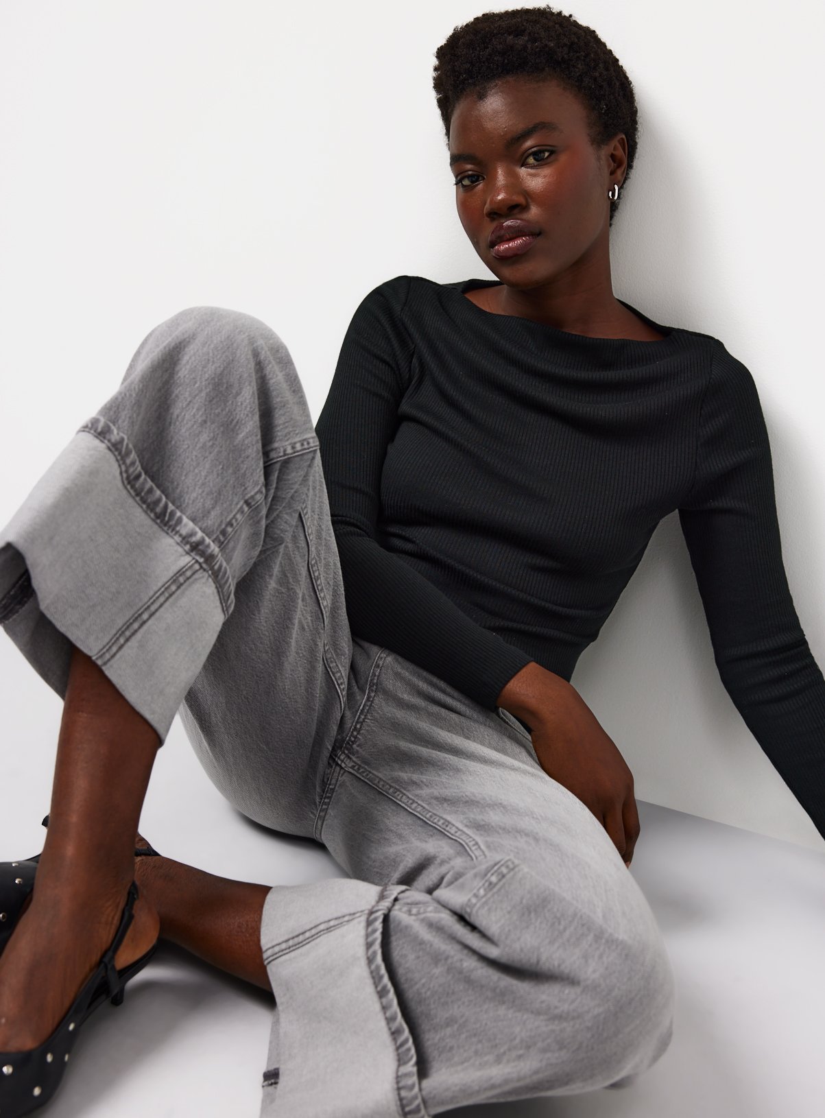 Black Slash Neck Ribbed Top 8