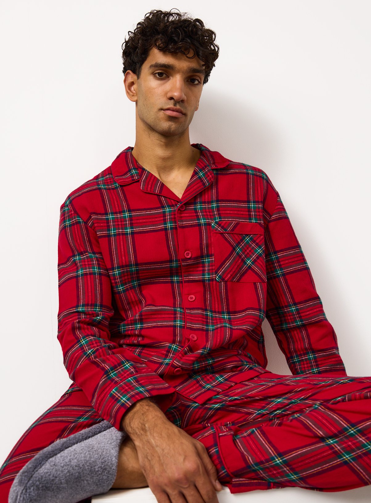 Matching Family Men's Christmas Red Traditional Check Pyjamas L