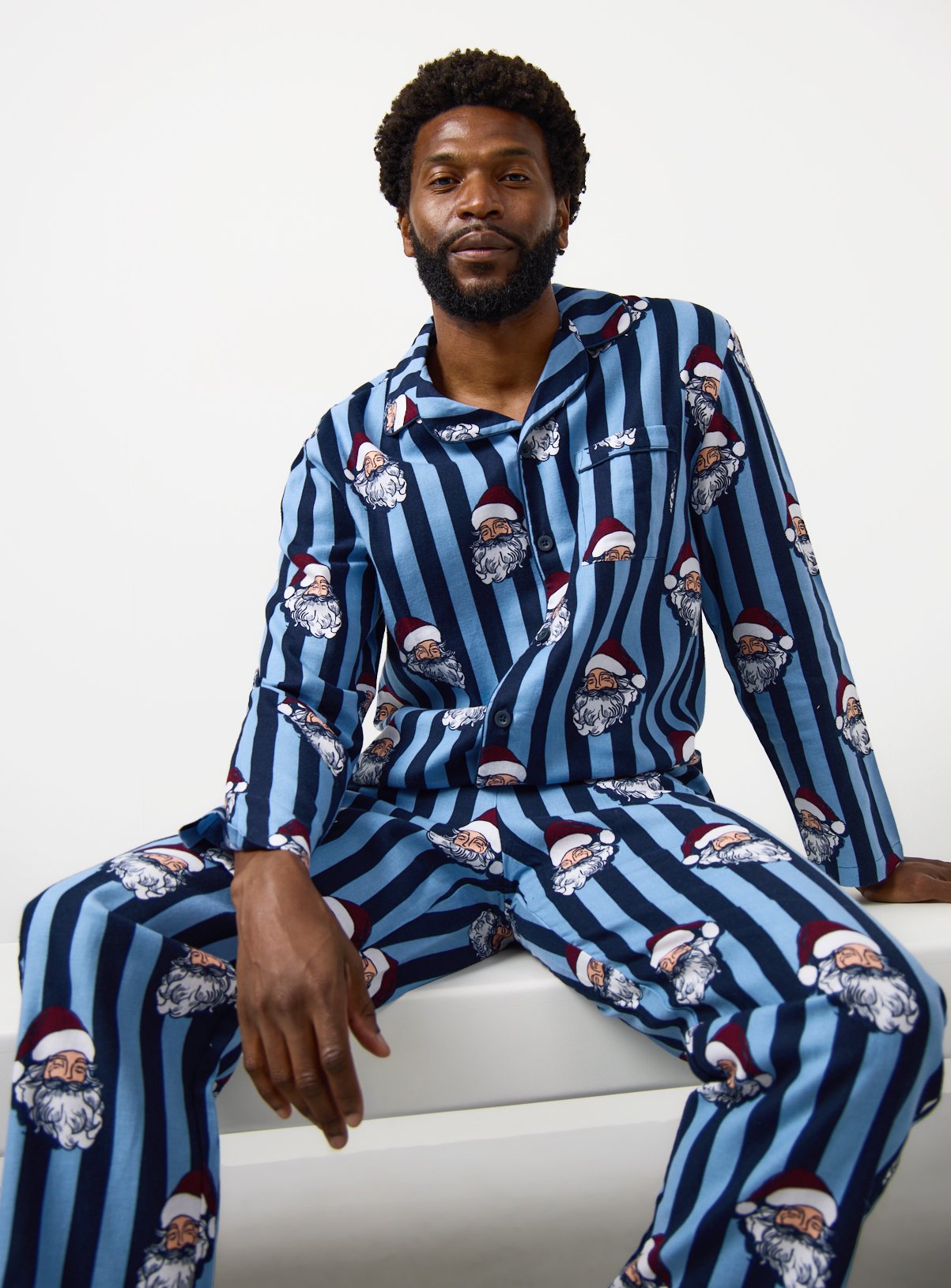 Matching Family Men's Christmas Navy Stripe Santa Traditional Pyjamas