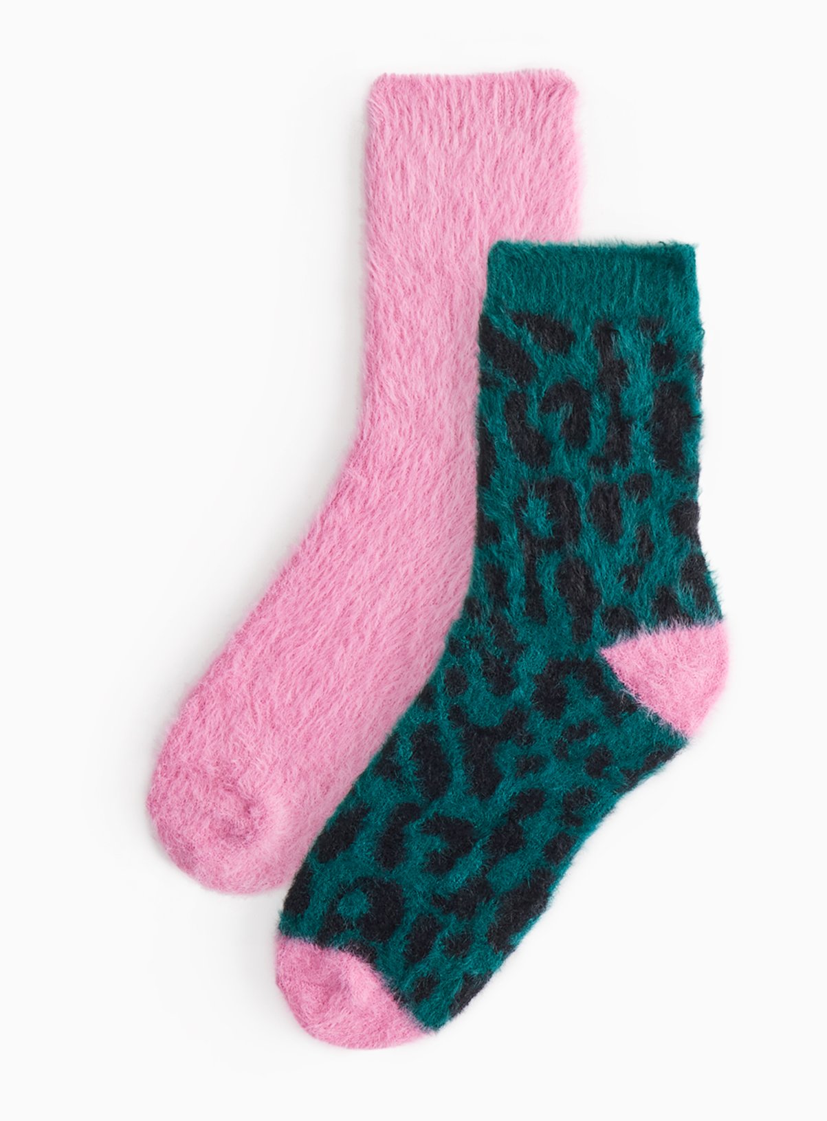 Pink And Leopard Print Brushed Cosy Socks 2 Pack 4-8