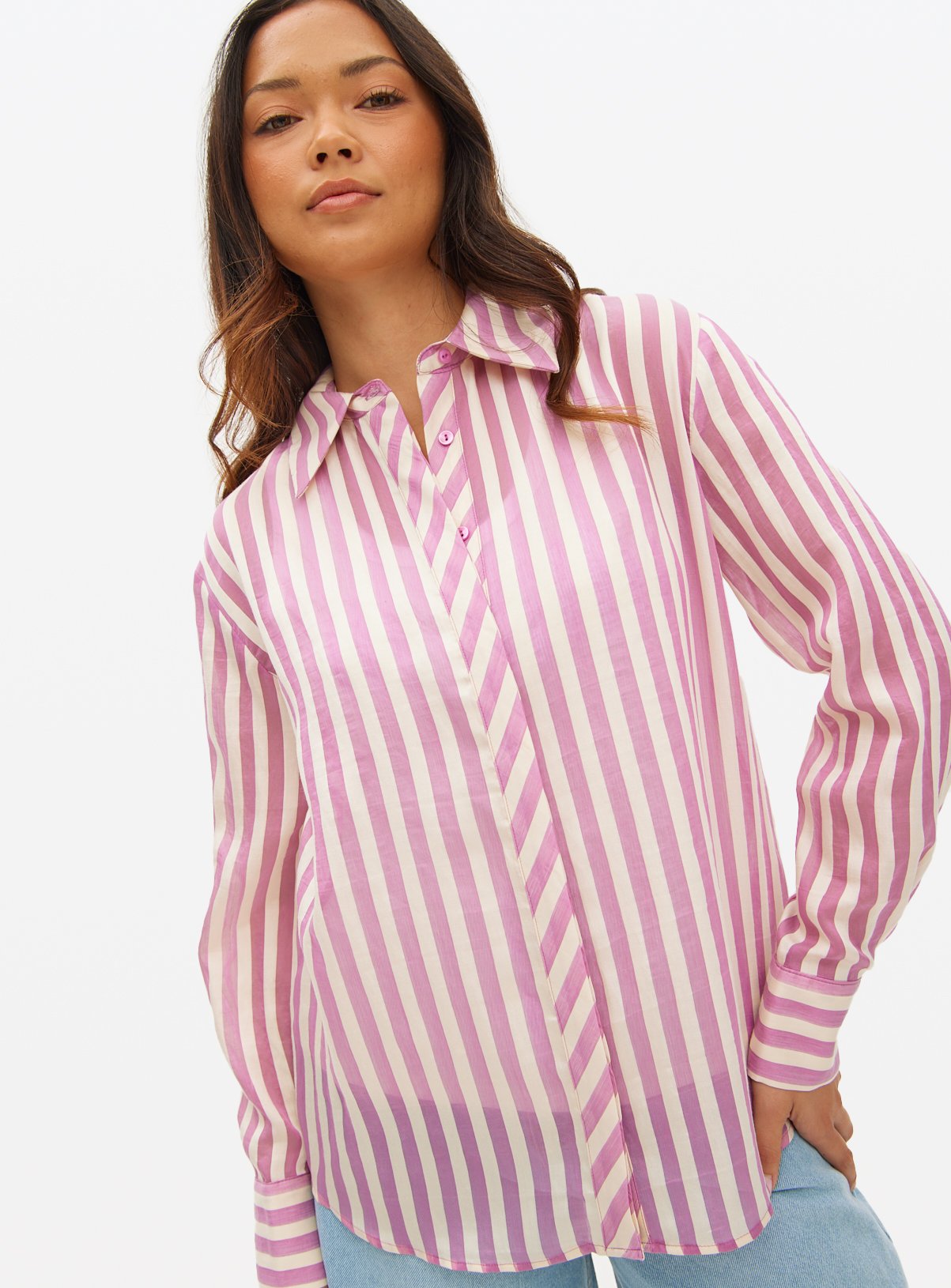 Striped Semi Sheer Shirt 
