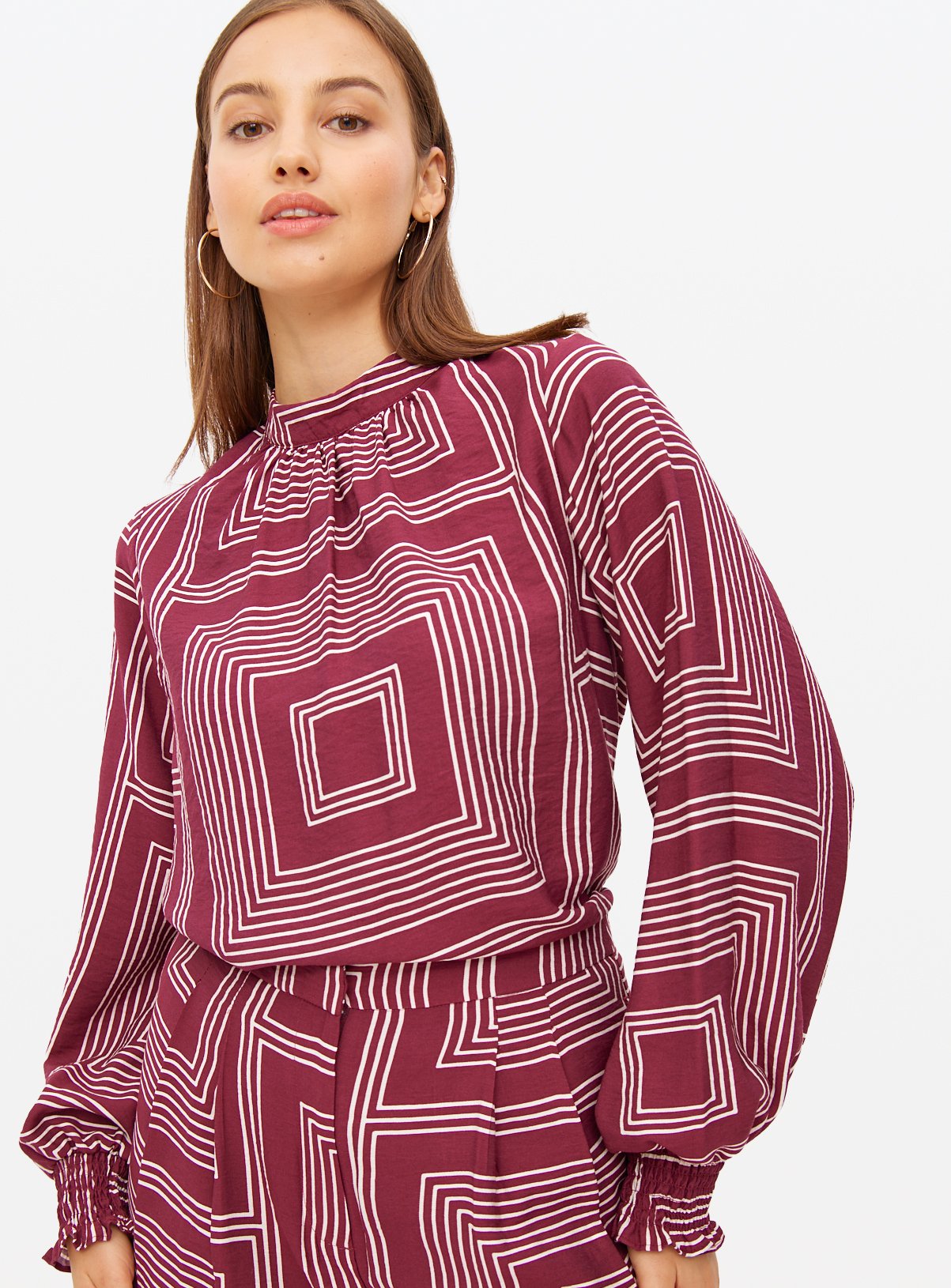 Printed Volume Sleeve Co-ord Blouse 