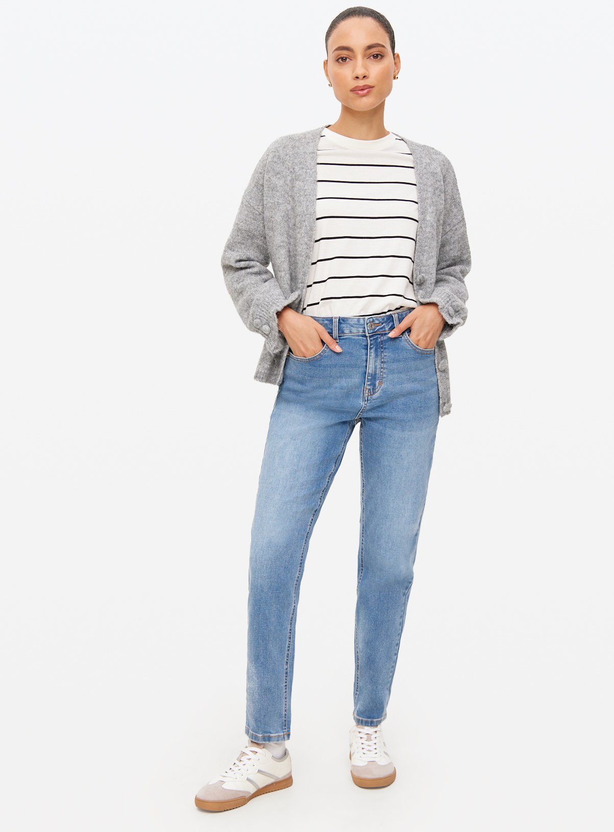 Mid Blue Washed Straight Leg Denim Jeans  14R