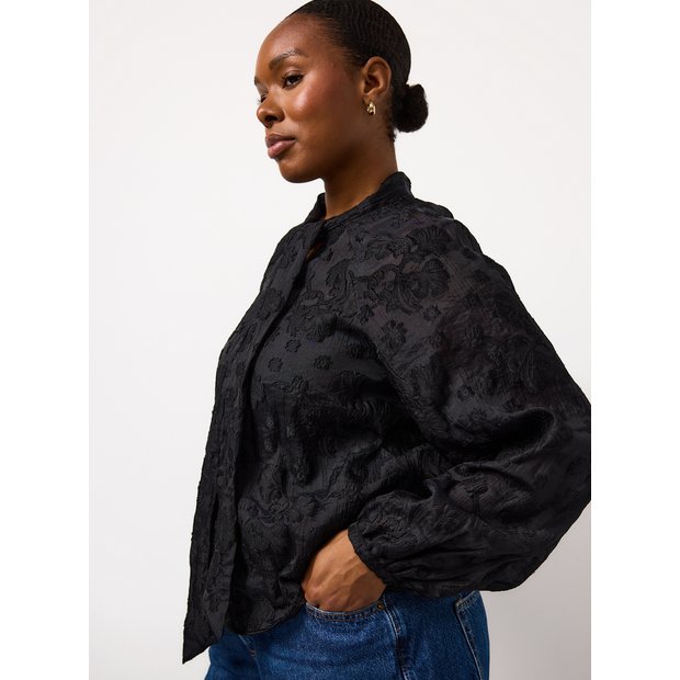 Buy Black Tie Neck Jacquard Blouse 26 | Blouses | Tu
