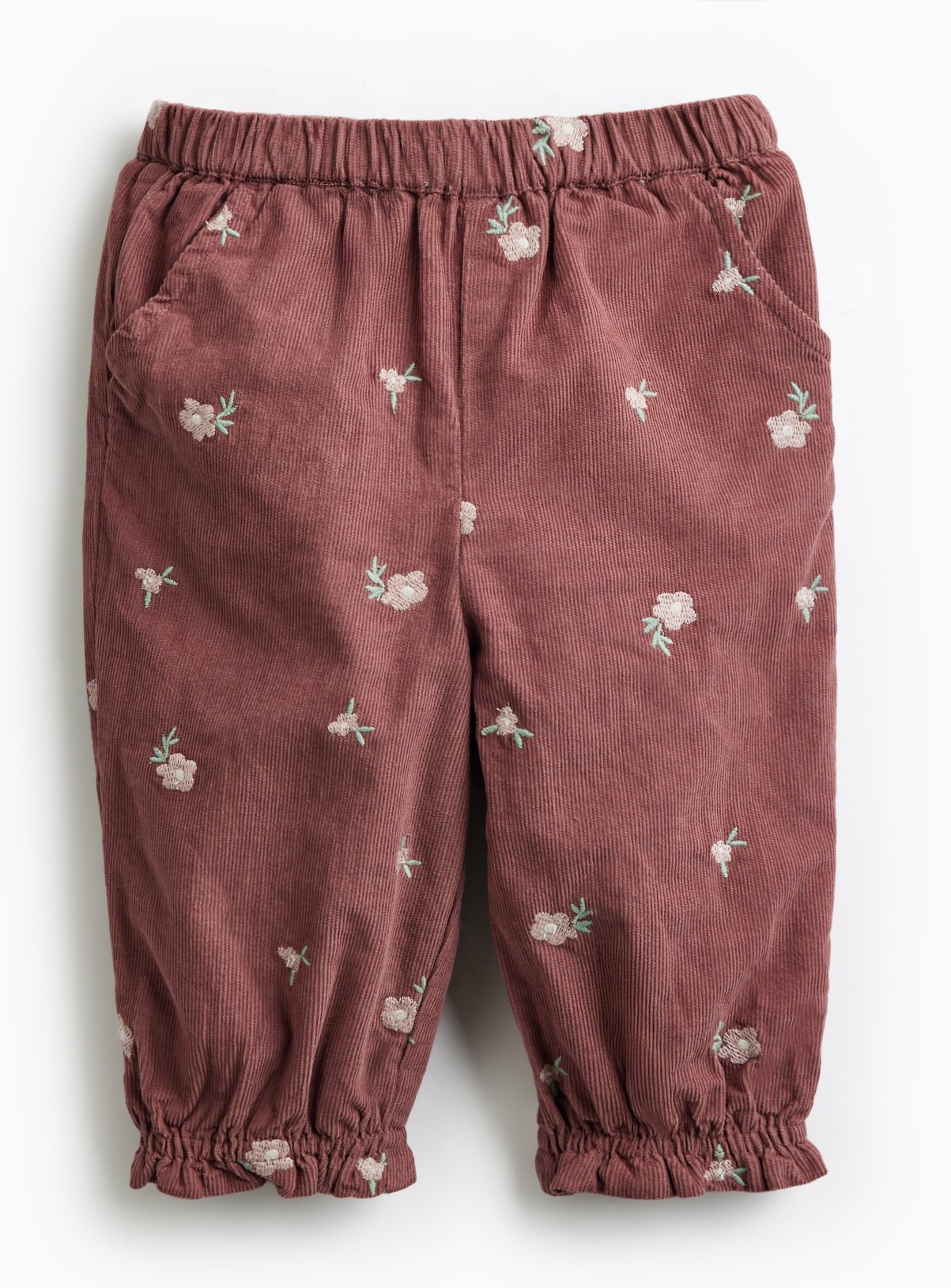 Dark Pink Floral Embroidered Corduroy Trousers 6-9 months