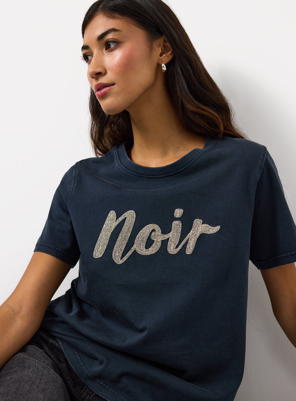 Charcoal Noir Embellished Slogan T-Shirt 8