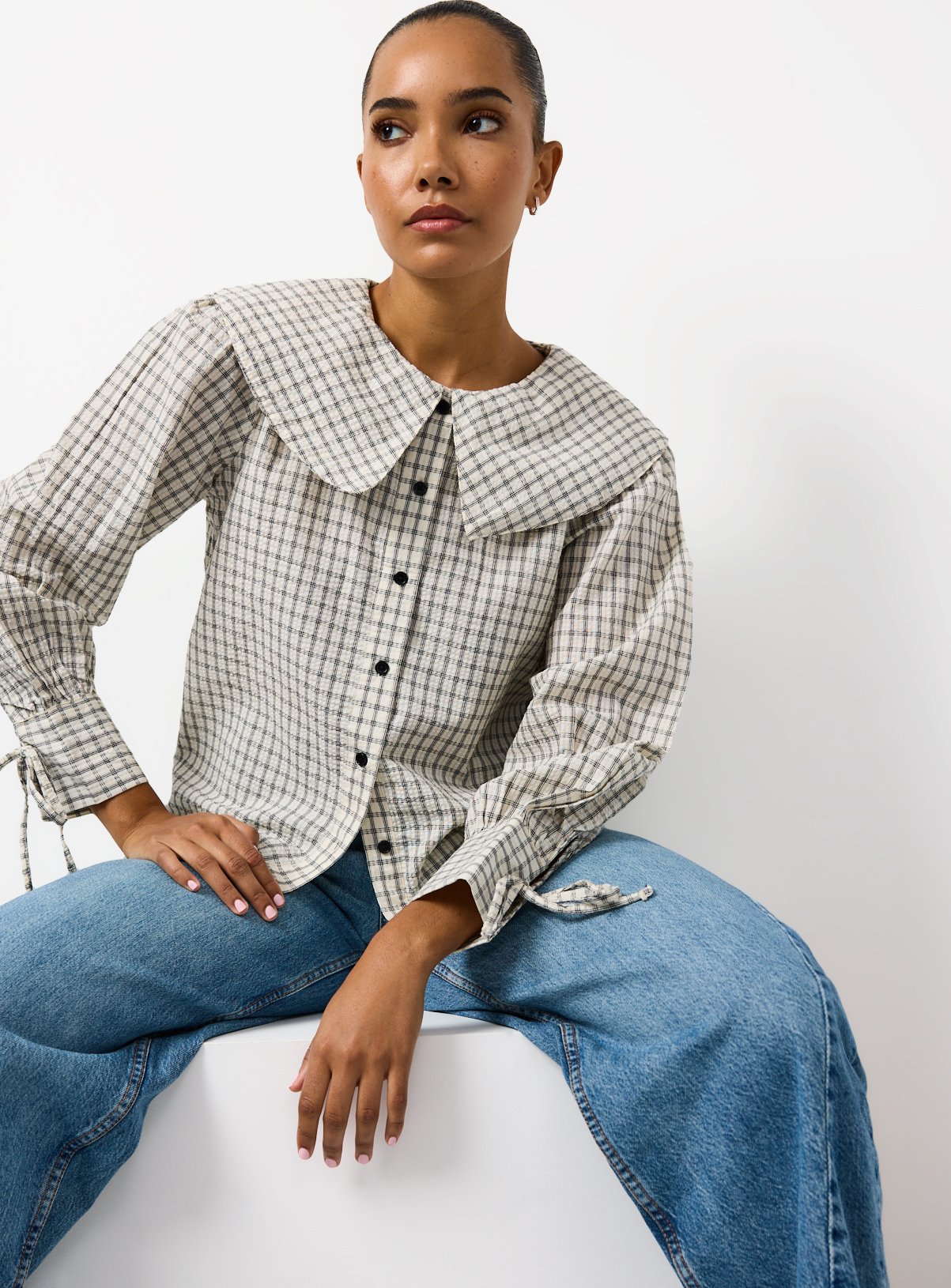 Check Printed Collared Blouse 