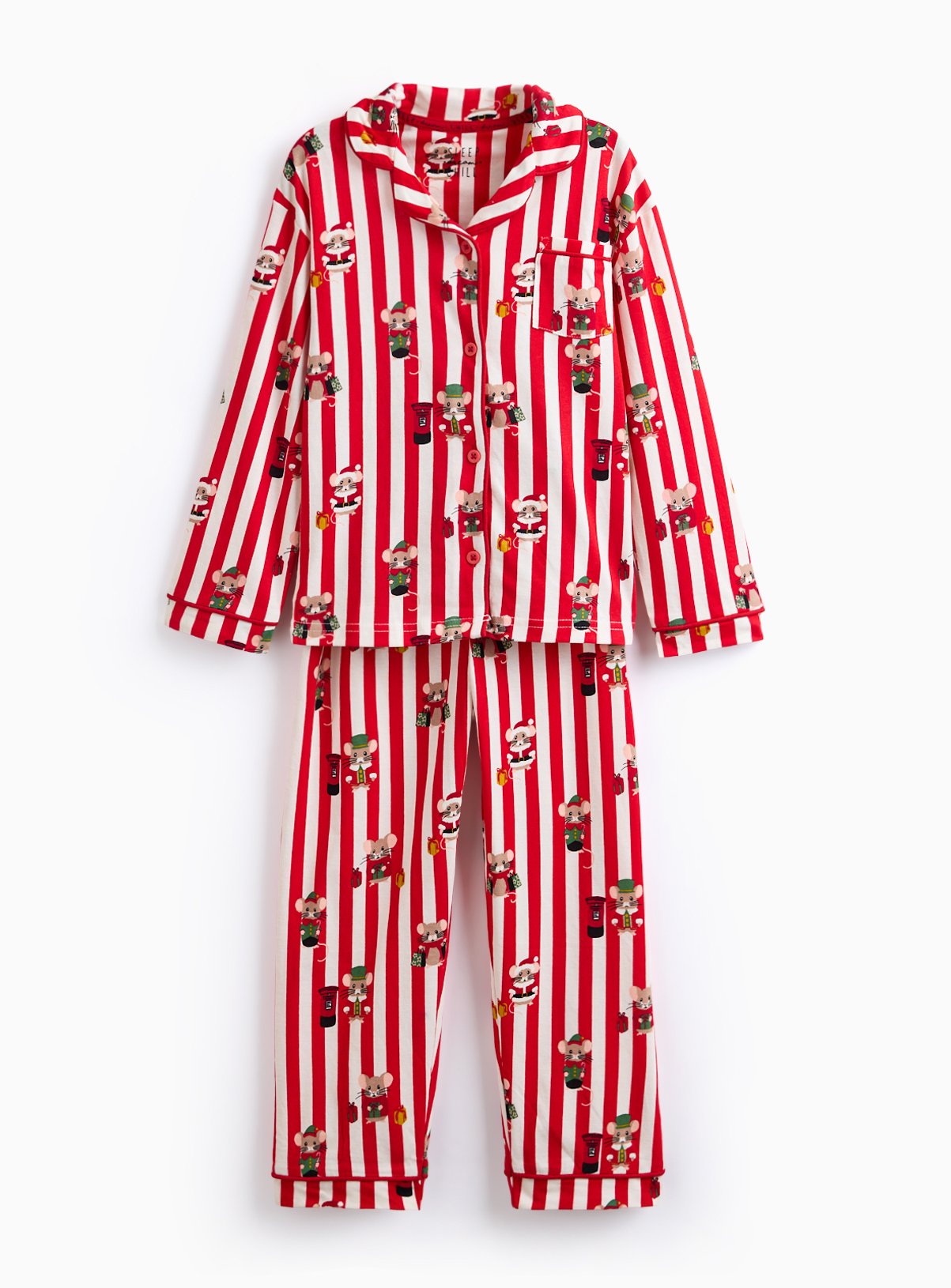 Red Striped Christmas Mouse Printed Jersey Pyjamas 6-7 years