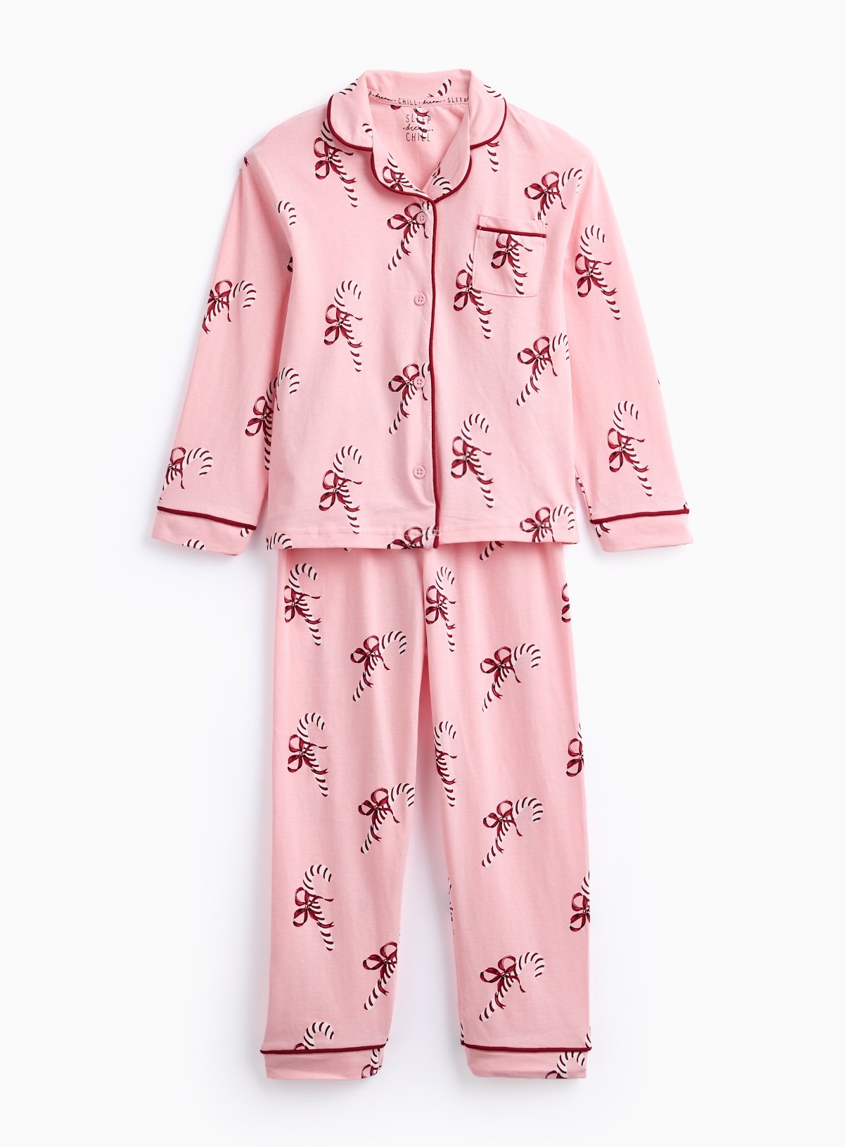 Mini Me Kids' Christmas Pink Candy Canes Printed Traditional Pyjamas 