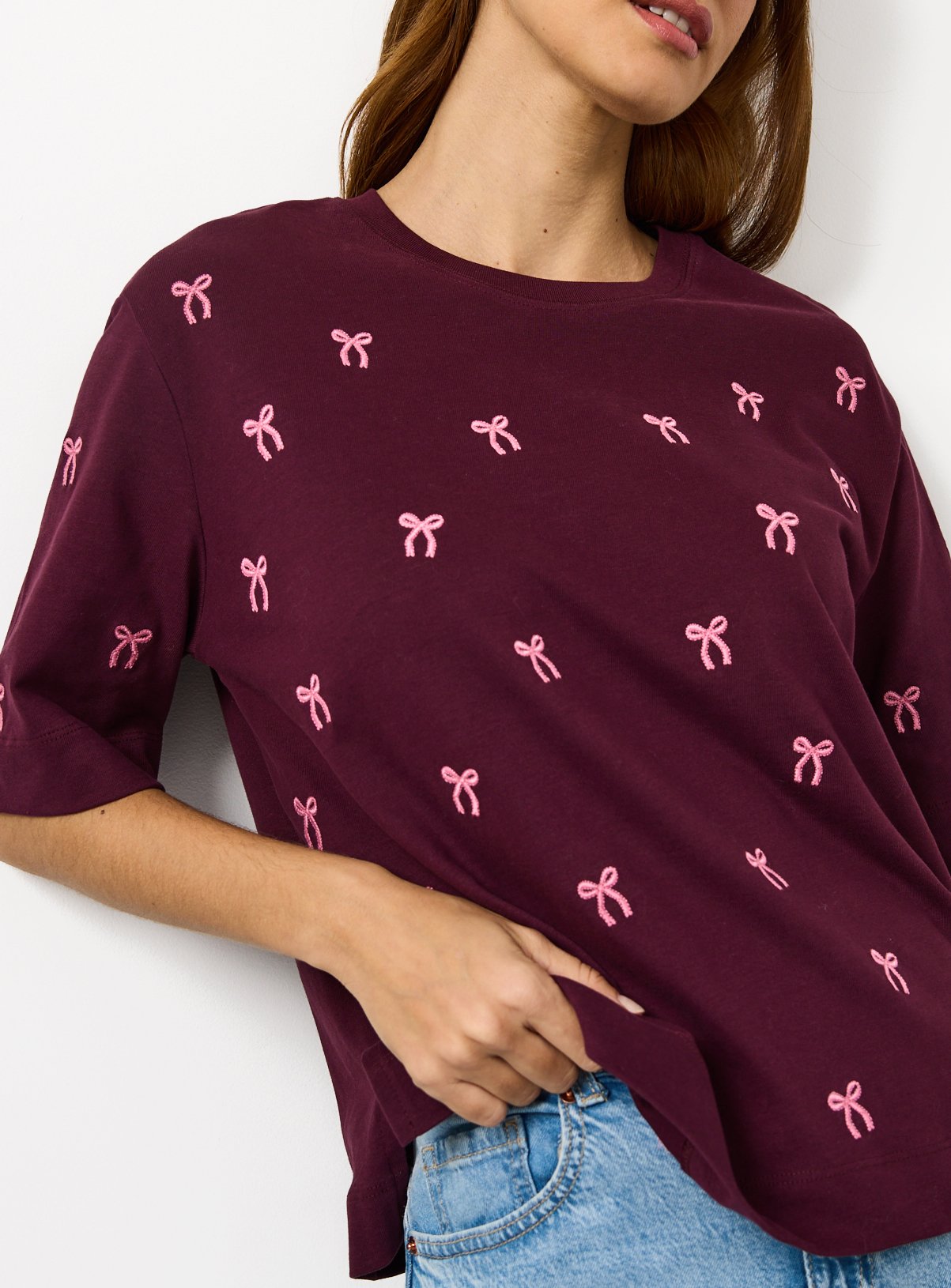 Dark Red Christmas Bow Boxy Tee 