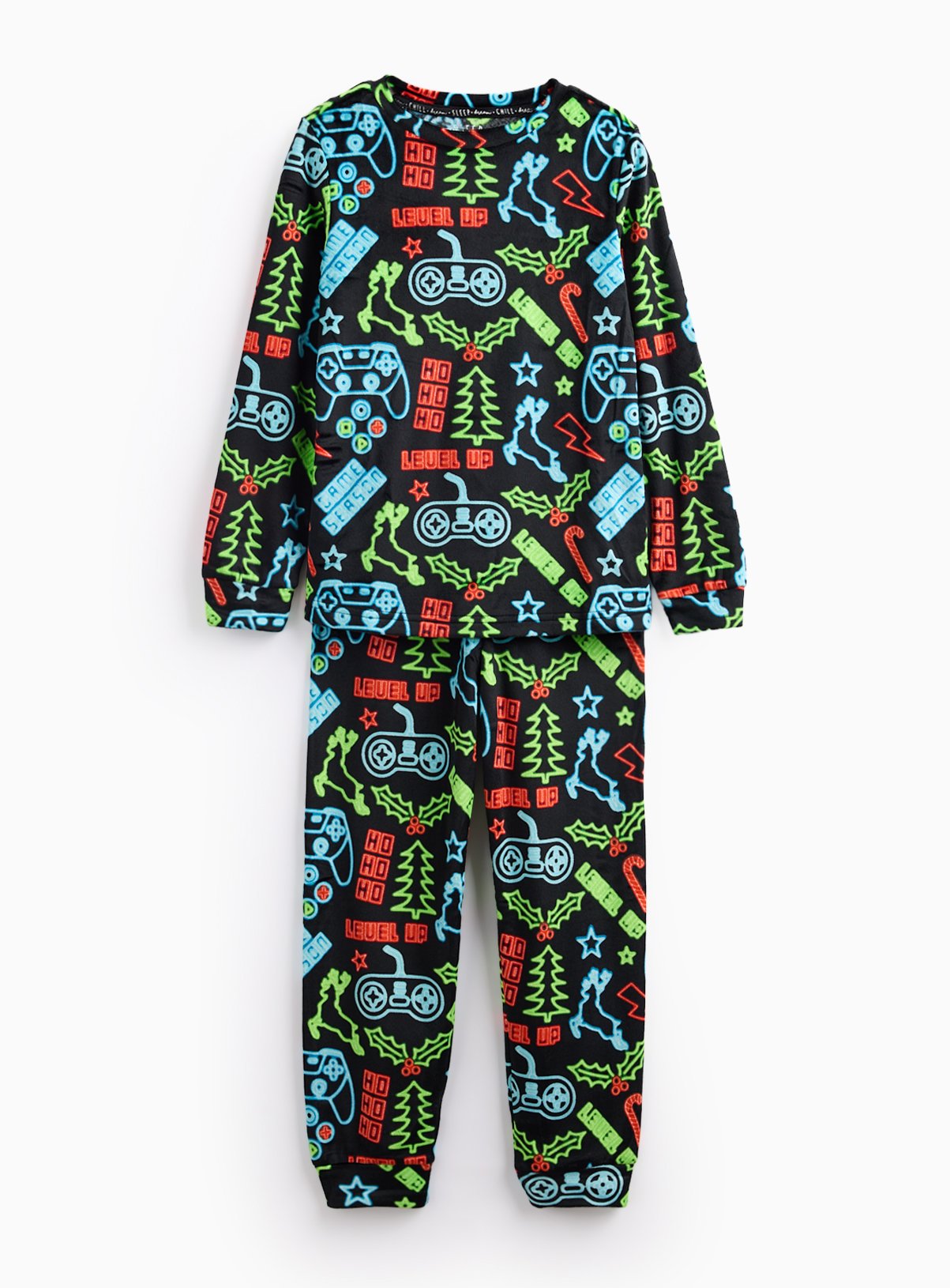 Black And Neon Gaming Printed Slinky Fleece Pyjamas