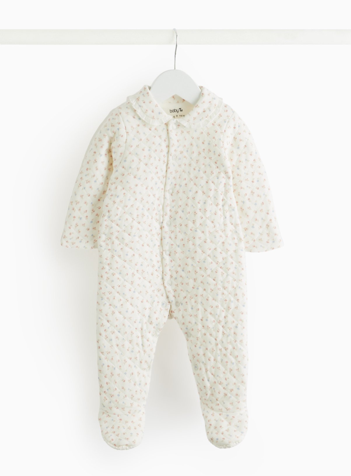 White Floral Print Collared 2.5 Tog Quilted Sleepsuit  9-12 months