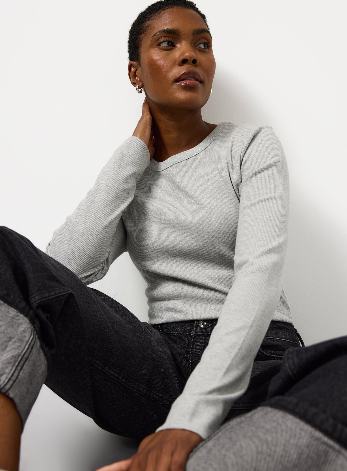 Ribbed Shimmer Long Sleeve Top 