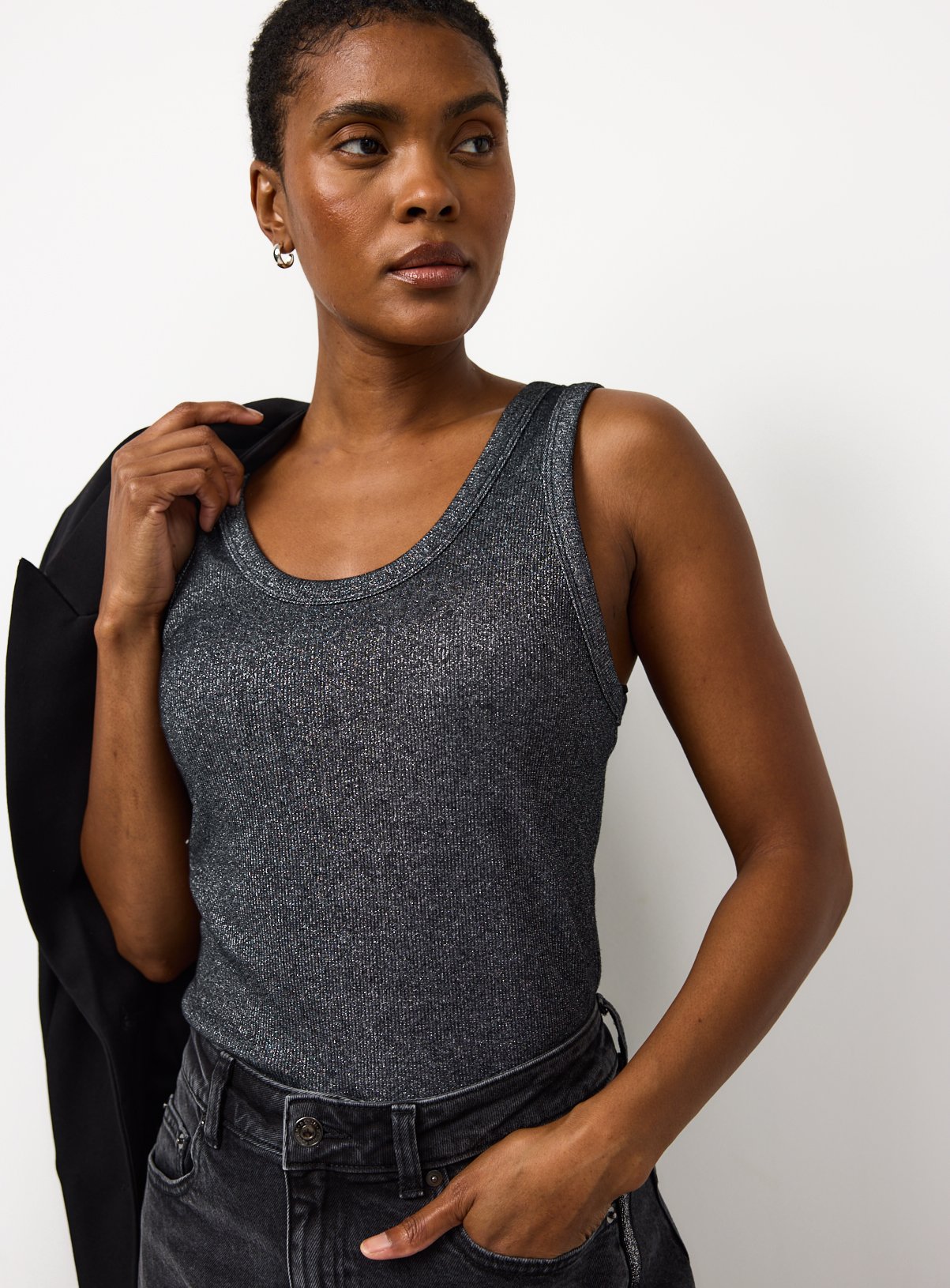 Ribbed Shimmer Sleeveless Vest  