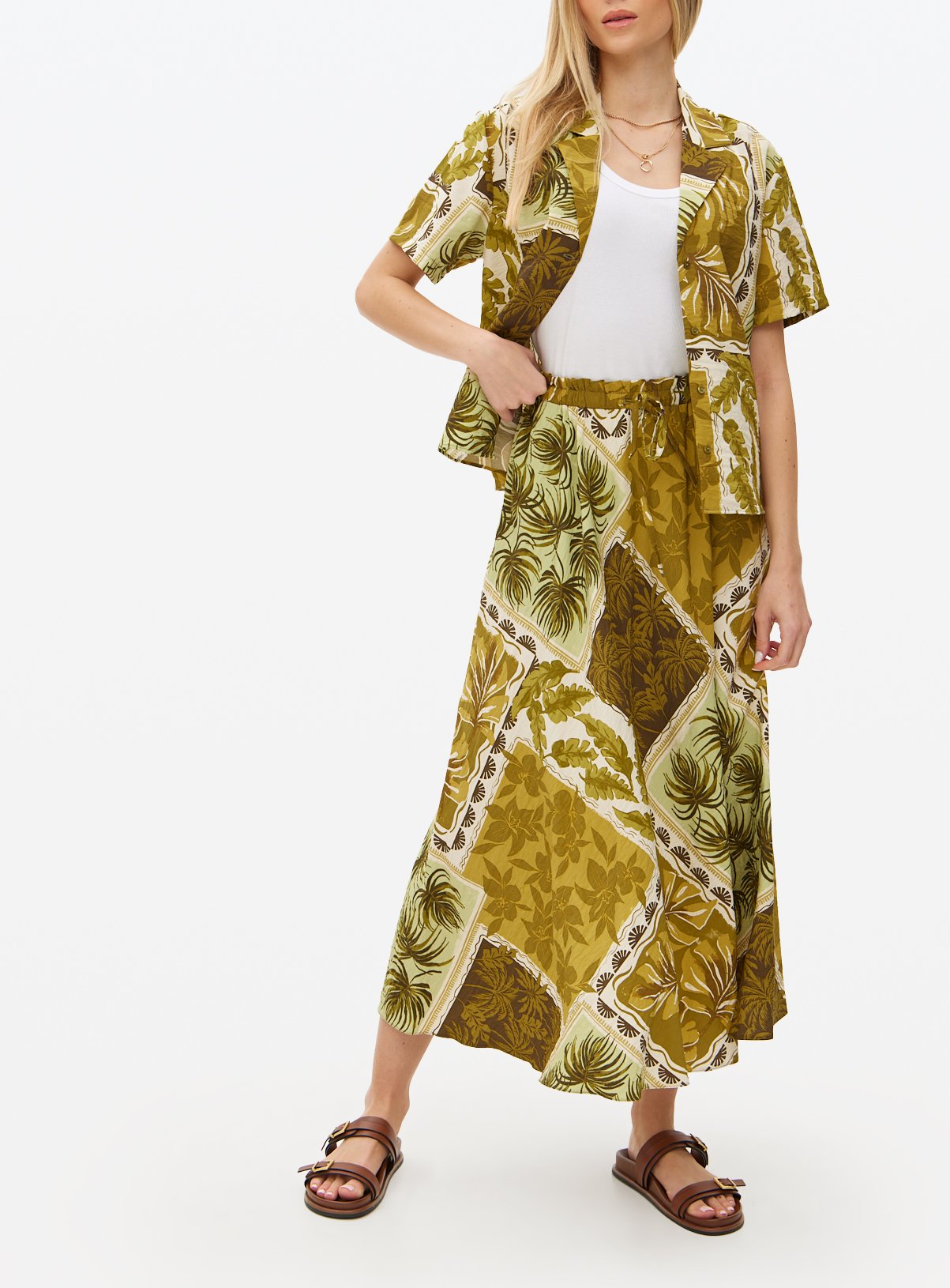Green Safari Print Co-ord Flowing Maxi Skirt 