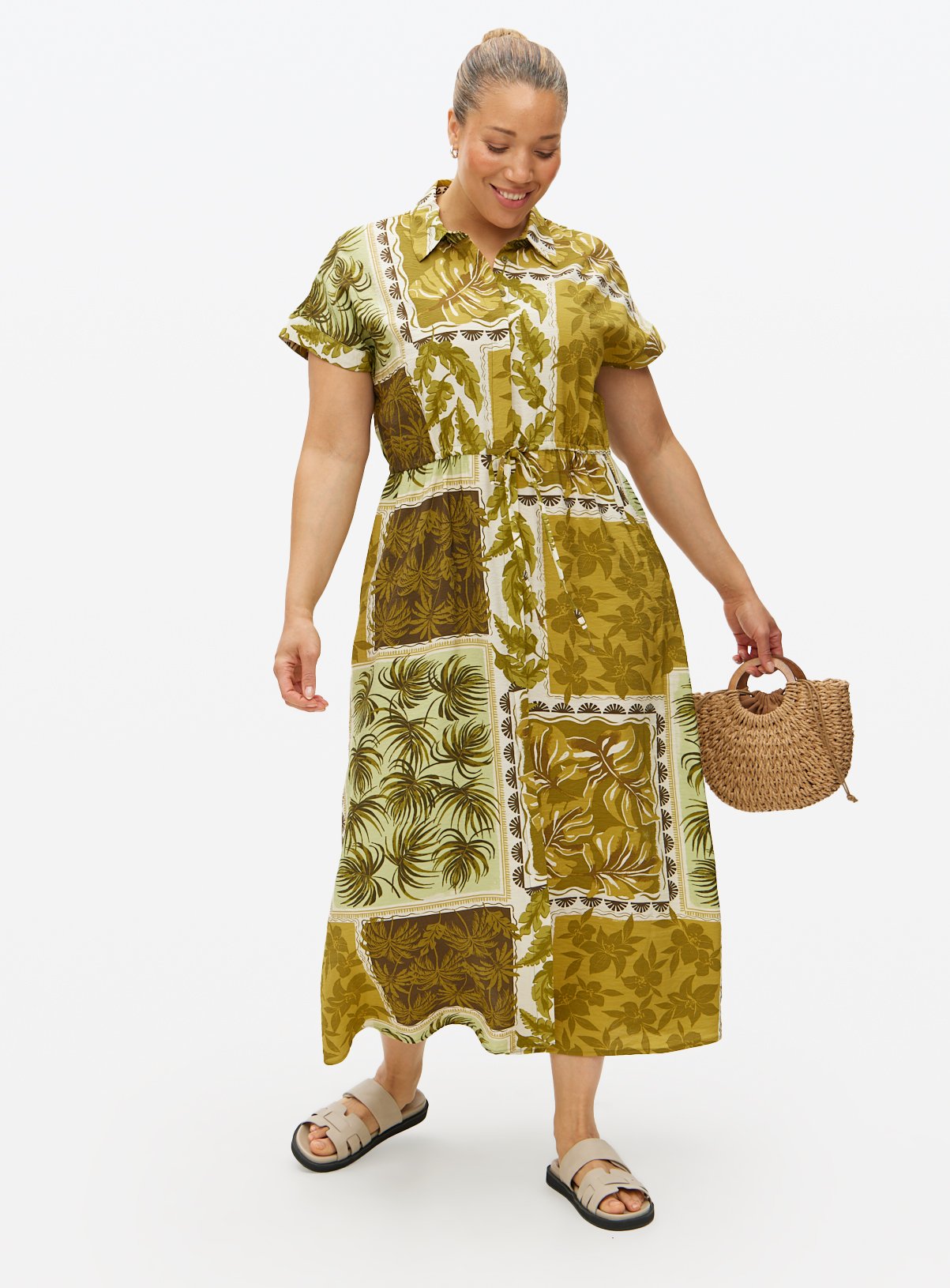 Green Safari Print Midaxi Shirt Dress 