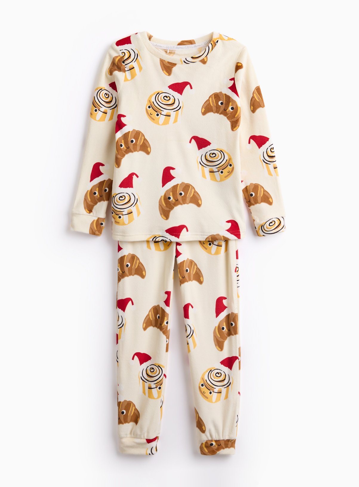 Matching Family Kids' Christmas Croissant Printed Slinky Fleece Pyjamas 