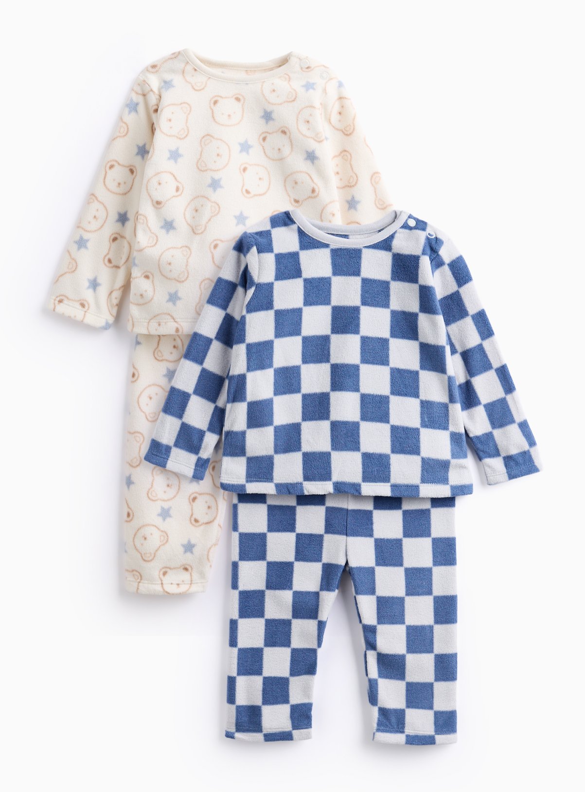 Blue Bear And Checkerboard Print Fleece Sleepsuit 2 Pack  